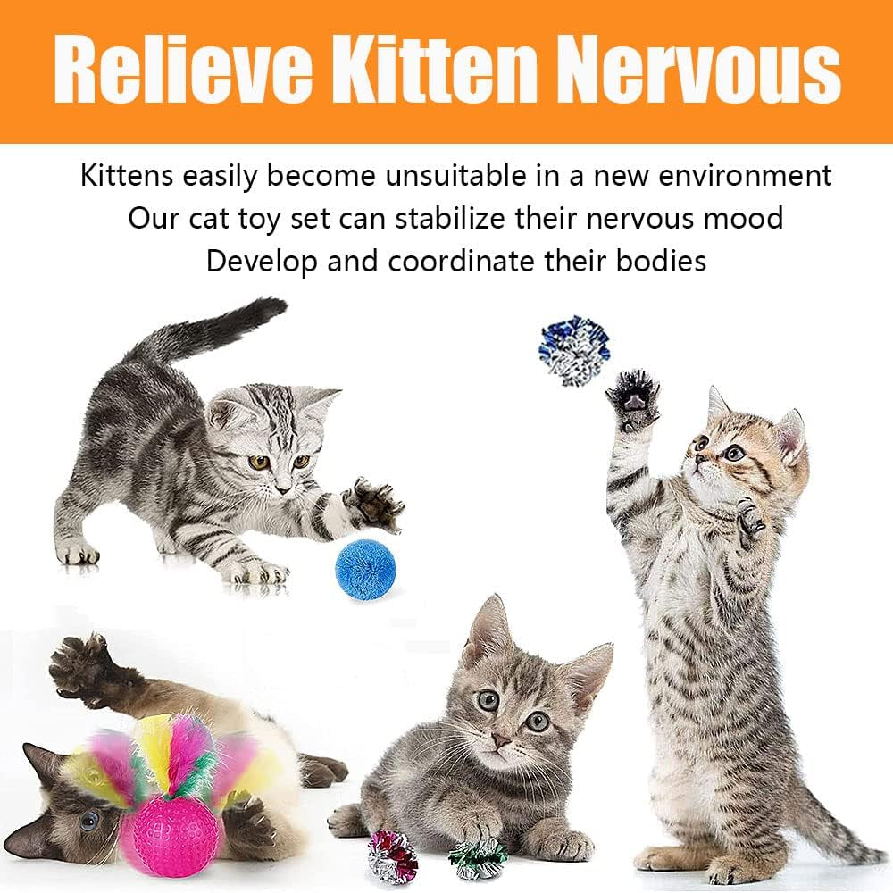 22 Pcs Cat Toys for Indoor Cats Kitten, Cat Tunnel Mouse Toy, Kitten Toys Cat Feather Teaser Wand Spring Toy