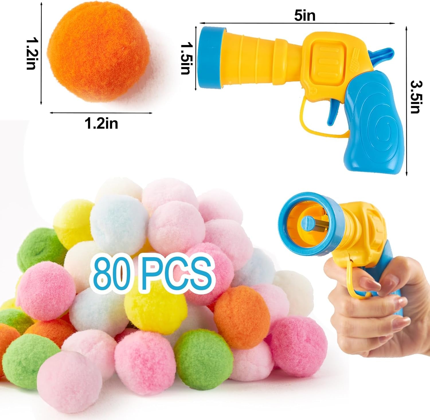 1 Cat Ball Launcher + 80Pcs Cat Toy Balls, Silent Plush Elastic Cat Ball Toy,Interactive Cat Toys for Indoor Cats Kitten Toys,Plush Ball Shoot Gun for Kitty