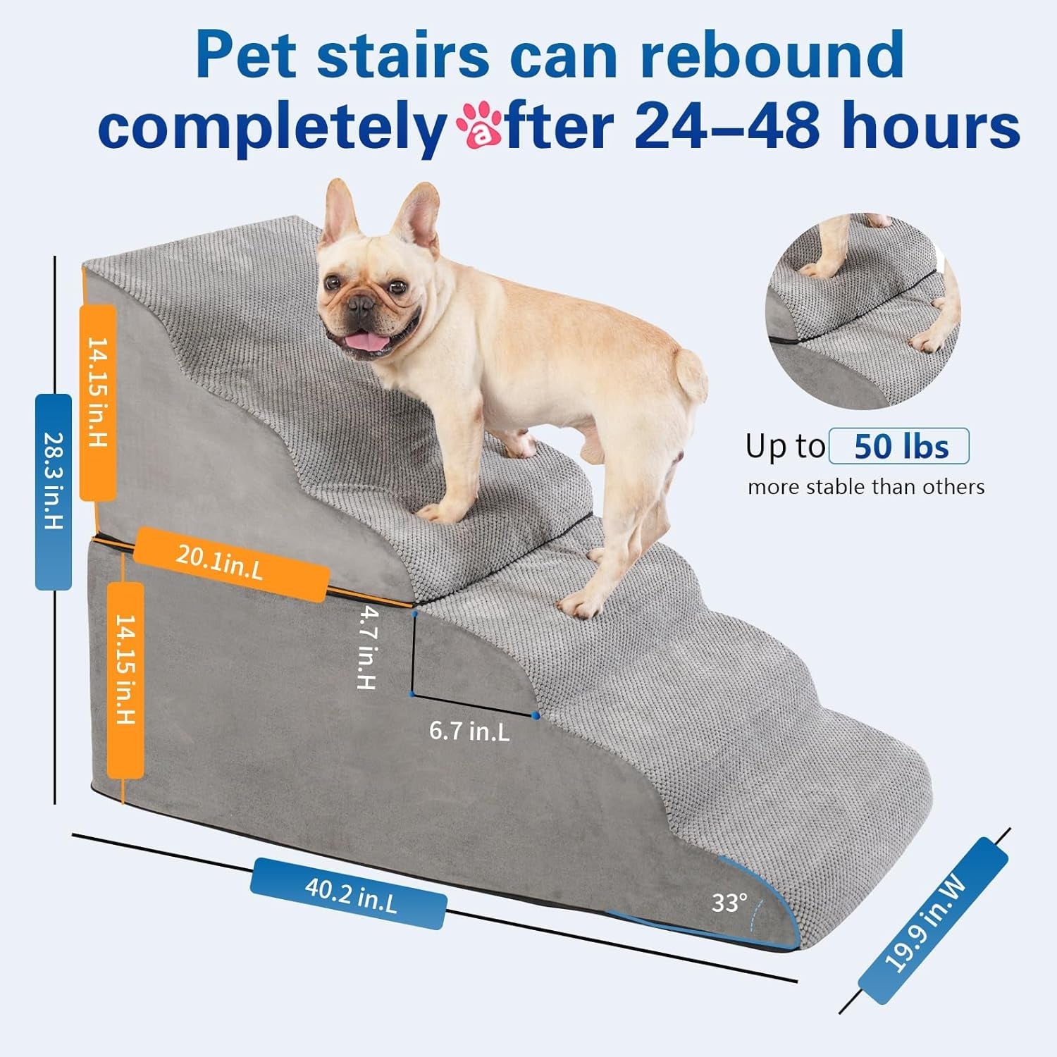 28 Inch High Dog Stairs & Steps for High Bed, Extra Wide 6 Tier Pet Stairs, Dog Couch/Ramps for Small Dogs, Injured Pets or Older Dogs to Get on Bed, Pet Steps with Handle and Washable Cover