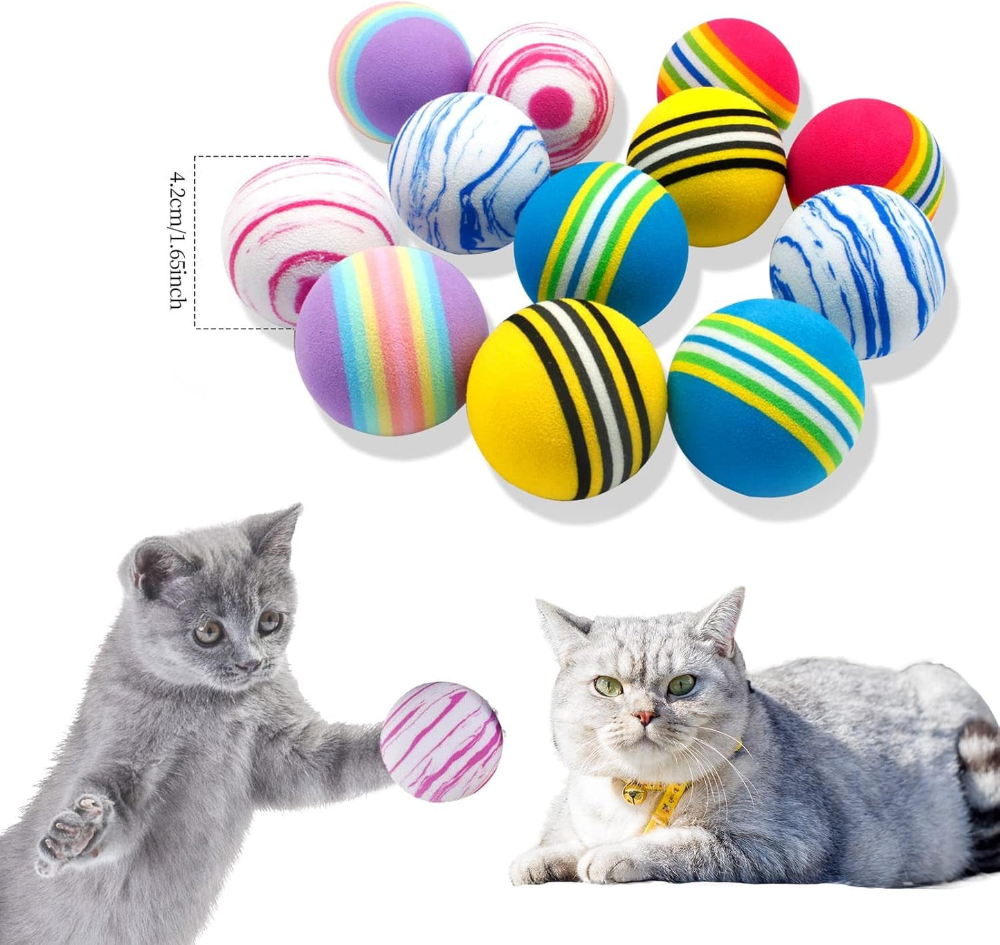 12PCS Cat Toy Balls, Pet Rainbow EVA Foam Balls 1.65Inch Lightweight Colorful Cat Balls Scratching Interactive Chaser Teaser for Cats Puppy Kitty Kitten Pets (6 Colors)