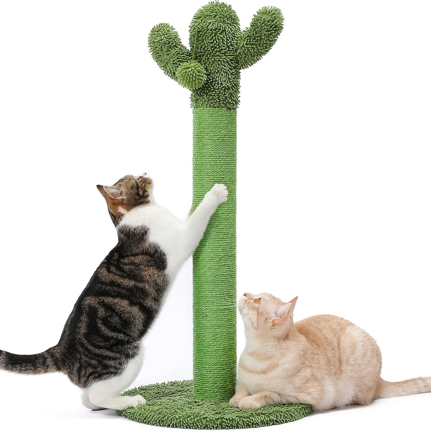 Made4Pets Cat Scratching Post, 25.6" Cactus Cat Scratcher Kitten Scratch Post with Sisal Rope for Indoor Cats Claw Scratcher, Vertical Green Cat Tree with Dangling Ball for Kitties Medium