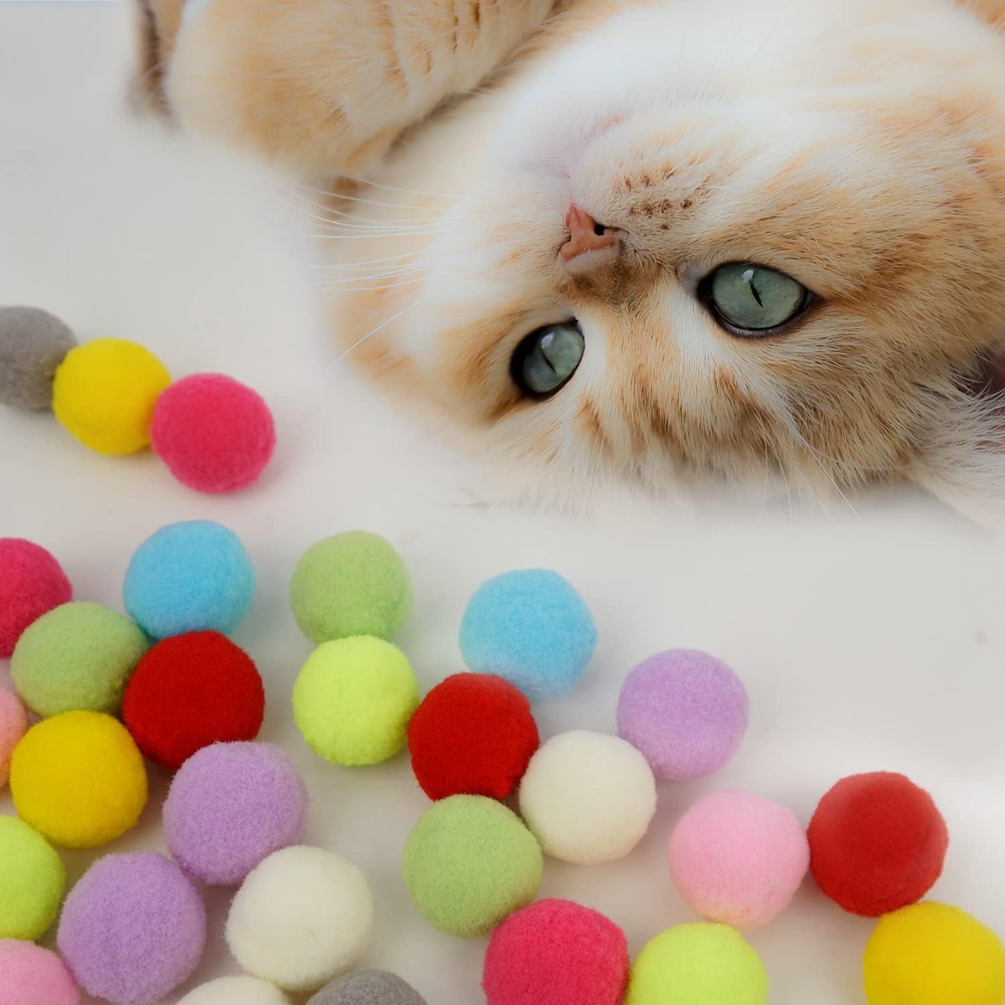 30/60/100Pcs 3Cm Premium Colorful Cat Toy Balls - Soft Kitten Pom Pom Toys - Lightweight and Small Easily Paw for Indoor Cats Interactive Playing Quiet Ball Cats