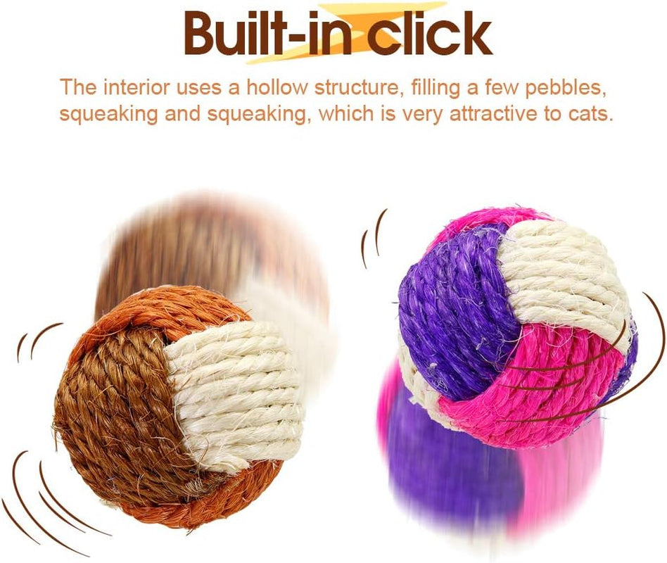 3Pcs Cat Toy Sisal Ball Pet Scratching Ball Chew Eco-Friendly Toy Pets Interactive Toy Bite and Wear Resistant(Random Color)