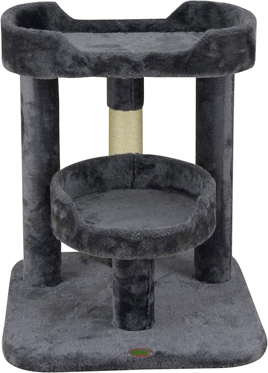 Go Pet Club 23" Cat Tree Scratcher Kitty Condo Kitten Furniture with Two Elevated Perch Beds and Large Base for Indoor Cats, Gray