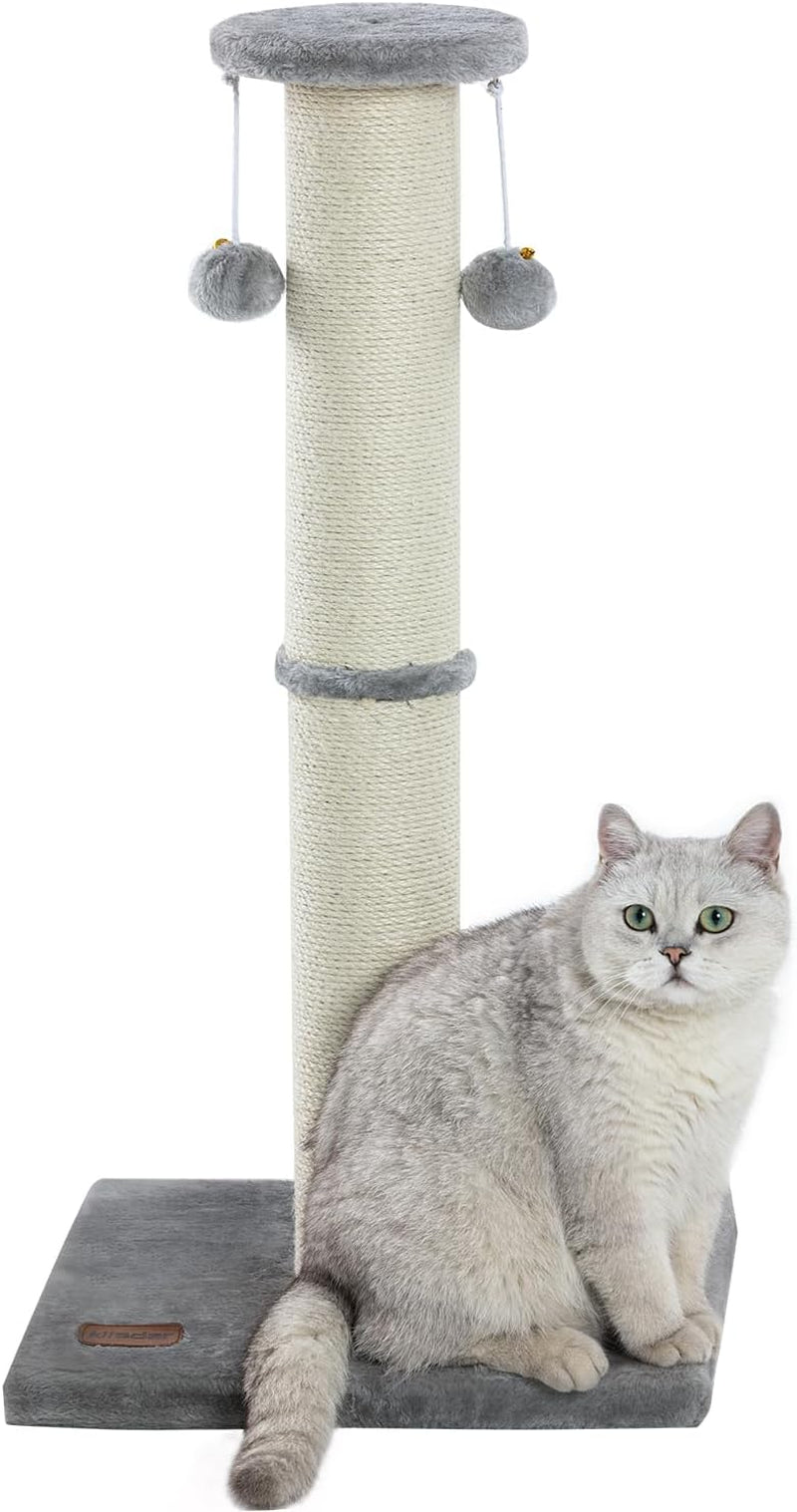 Kilodor 34Inch Tall Cat Scratching Post,4.3Inch Diameter Large Sisal Cat Scratch Post with Ball, Sturdy and Durable Cat Scratcher for Indoor Cats Adults Grey