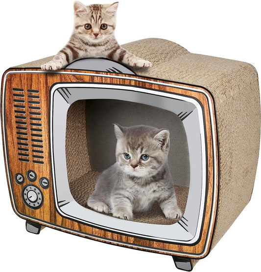 Fluffydream TV Cat Scratcher Cardboard Lounge Bed, Cat Scratching Board, Durable Board Pads Prevents Furniture Damage