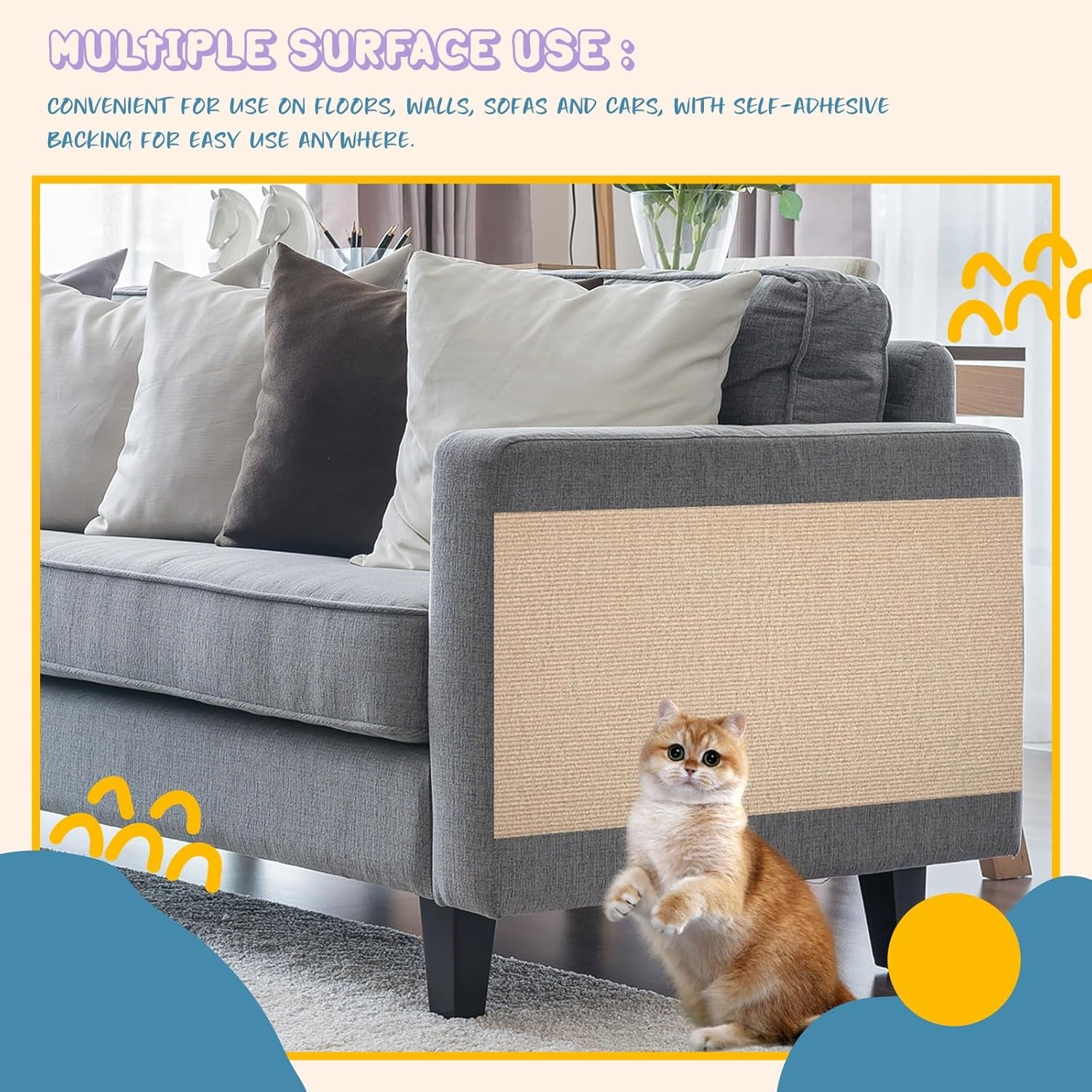 3 Pcs Cat Scratch Mat 11.8 X 23.6 Inches Cat Scratching Post Carpet Cover Adhesive Replacement Cat Scratch Pad Wall Cat Scratcher Cat Carpet Protector for Couch Furniture Corner Cat Tree