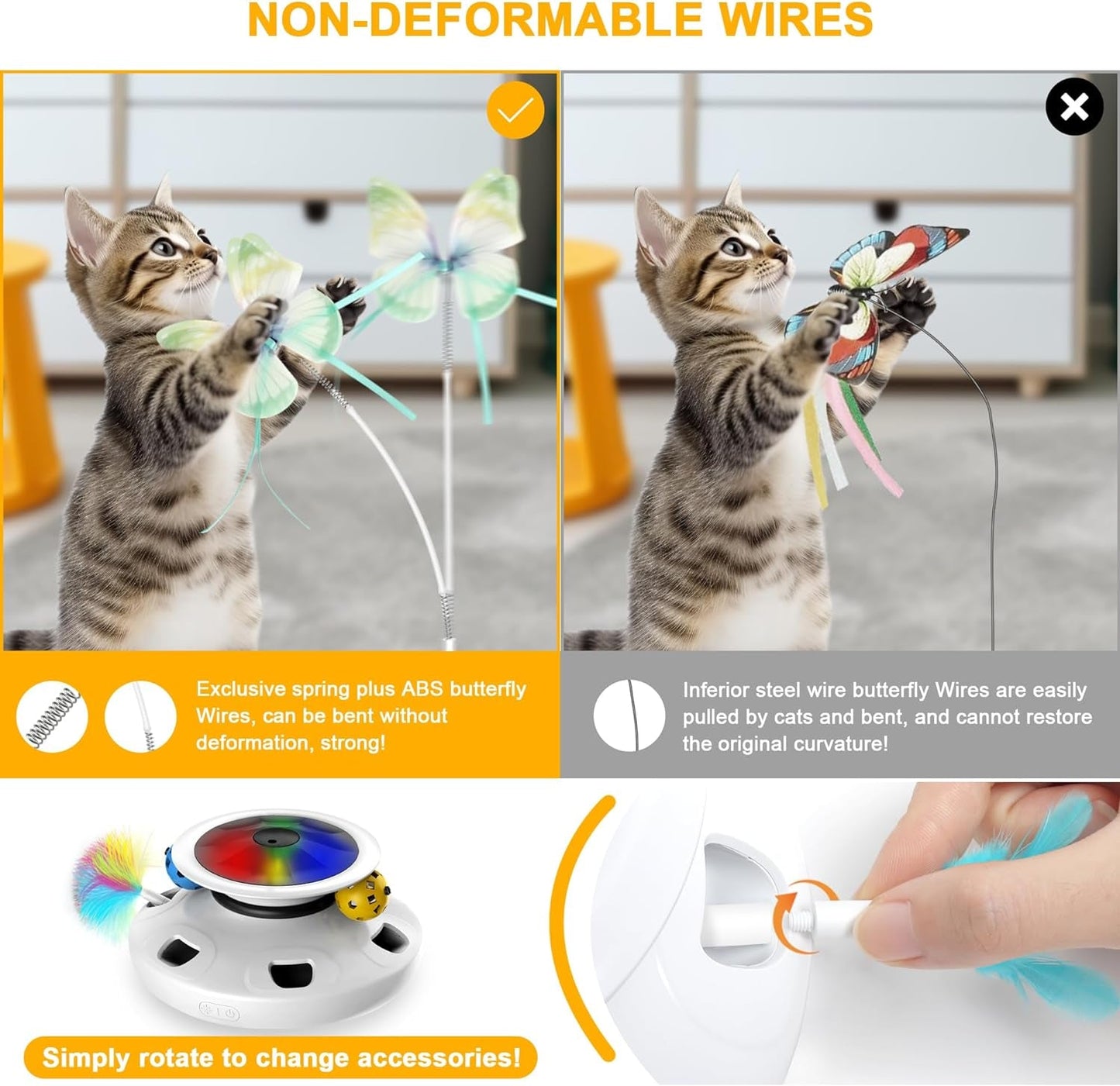 4 in 1 Cat Toys Rechargeable with 2000Mah Battery, Interactive Cat Toys for Indoor Cats, Track Balls Kitten Toy, Fluttering Butterfly, Electronic Whack a Mole for All Breeds