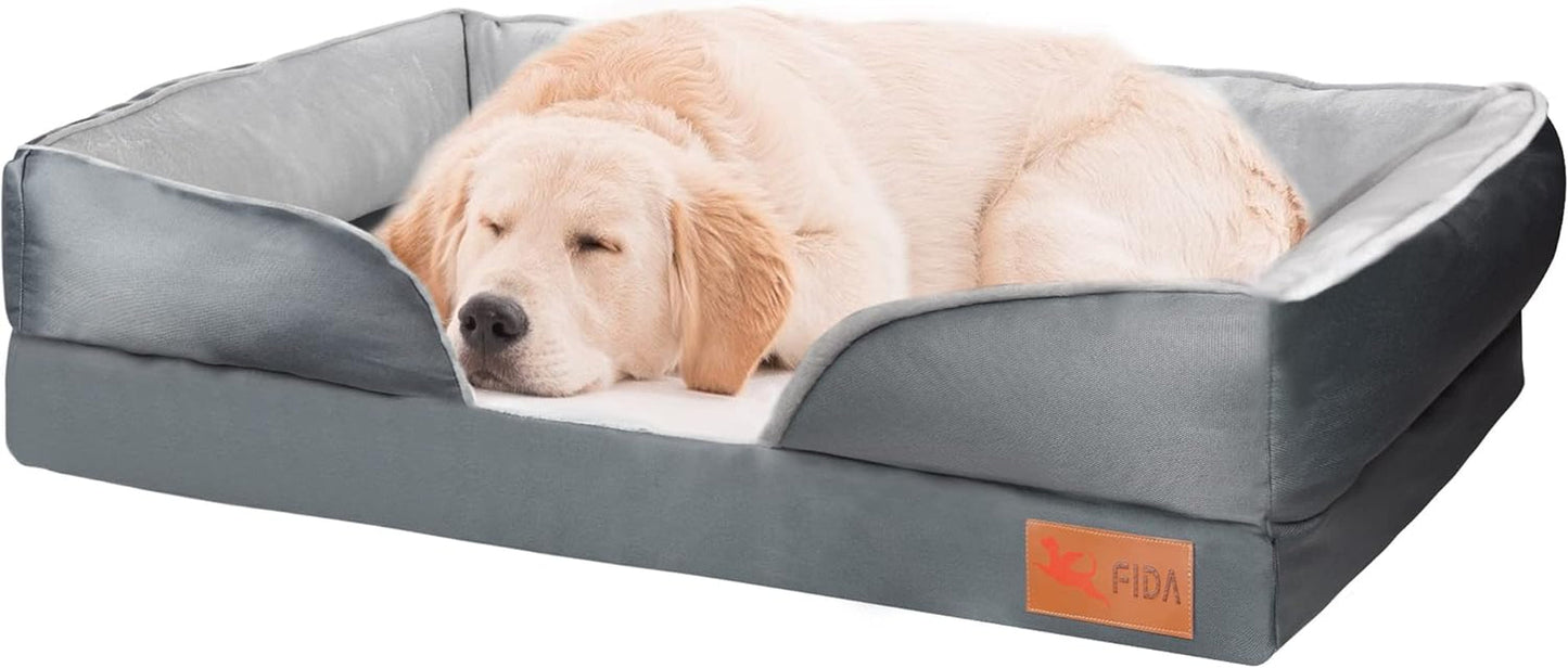 Fida Orthopedic Dog Bed with Memory Foam Base - Dog Lounge Sofa, Removable Washable Cover, Pets Couch Beds for Small Dogs & Cats (Small, Grey)