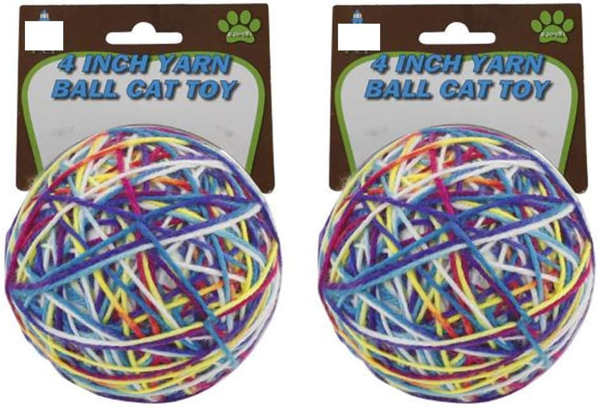 2 Pc Yarn Ball Bells Cat Toys Kitten Puppy Chase round Play Rattle Colorful 4"