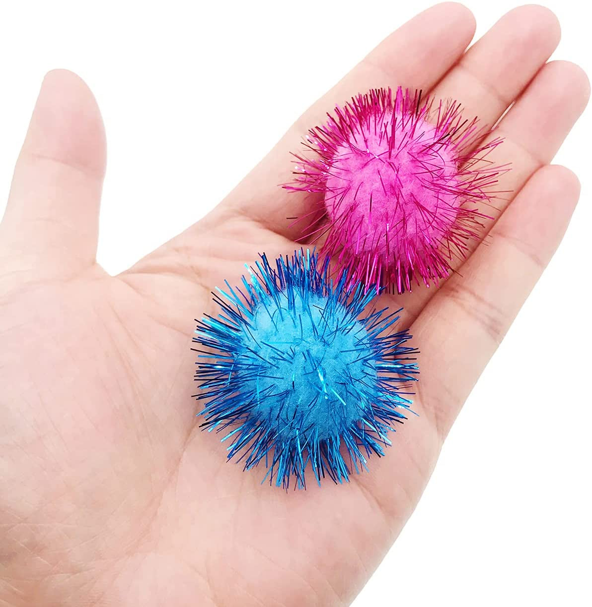 24 Pcs Cat Balls Toys, 1.8 Inch Sparkle Balls, Tinsel Glitter Pom Pom Balls Cat'S Favorite Toys, Random Color