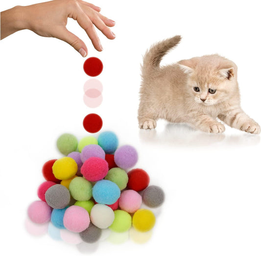 30/60/100Pcs 3Cm Premium Colorful Cat Toy Balls - Soft Kitten Pom Pom Toys - Lightweight and Small Easily Paw for Indoor Cats Interactive Playing Quiet Ball Cats