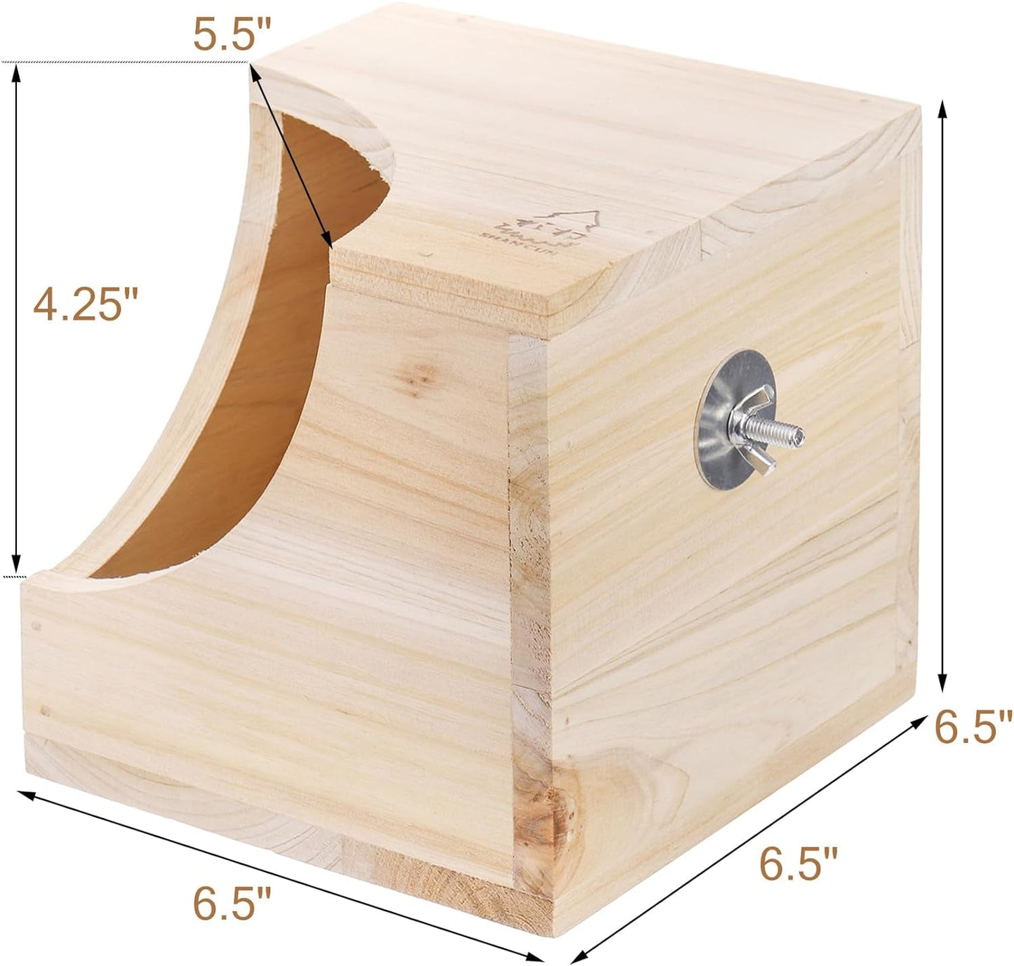 Yesland Wood Chinchilla House, Natural Square Small Animal Hideout Hut for Chinchilla, Squirrel, Sugar Gliders in Cage - 6.5 X 6.5 X 6.5 Inches