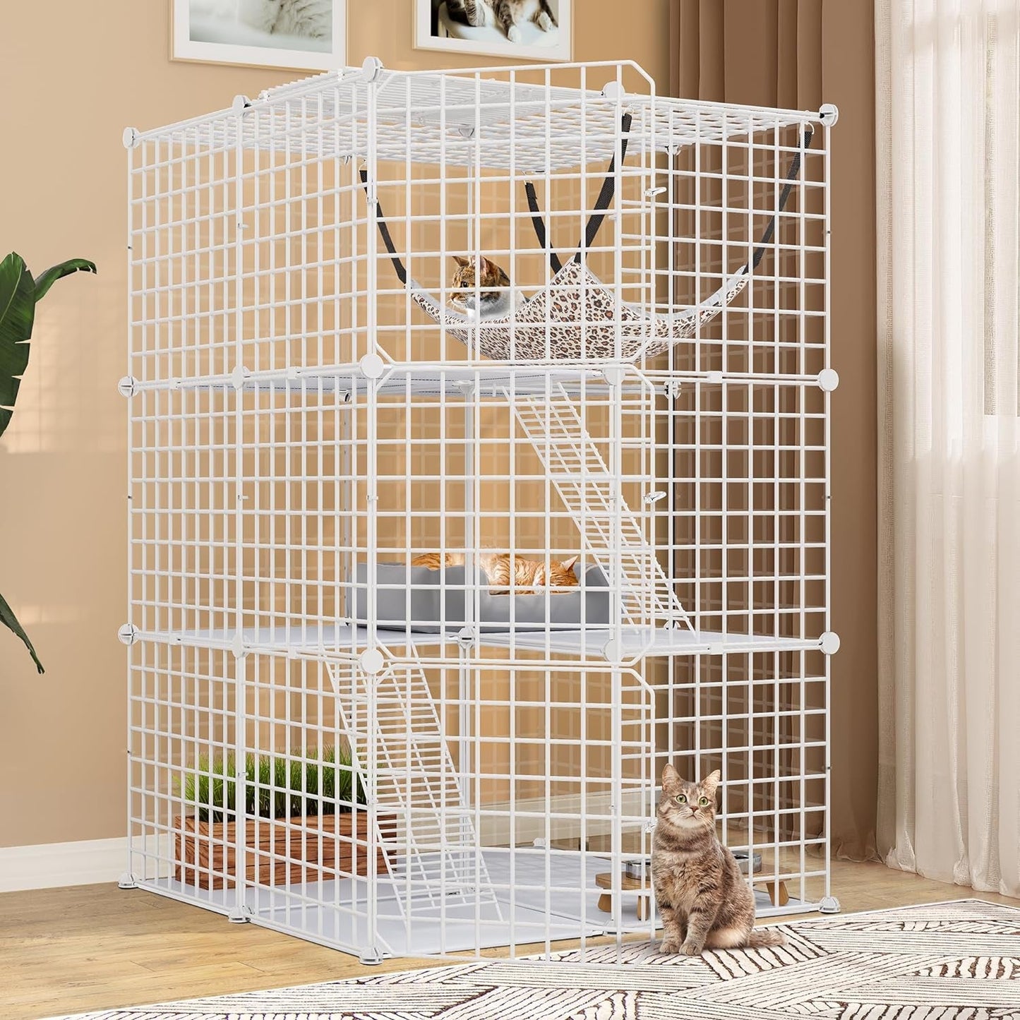 YITAHOME Large Cat Cage Indoor Enclosure Metal Wire 4-Tier Kennels DIY Cat Playpen Catio with Large Hammock for 1-3 Cats