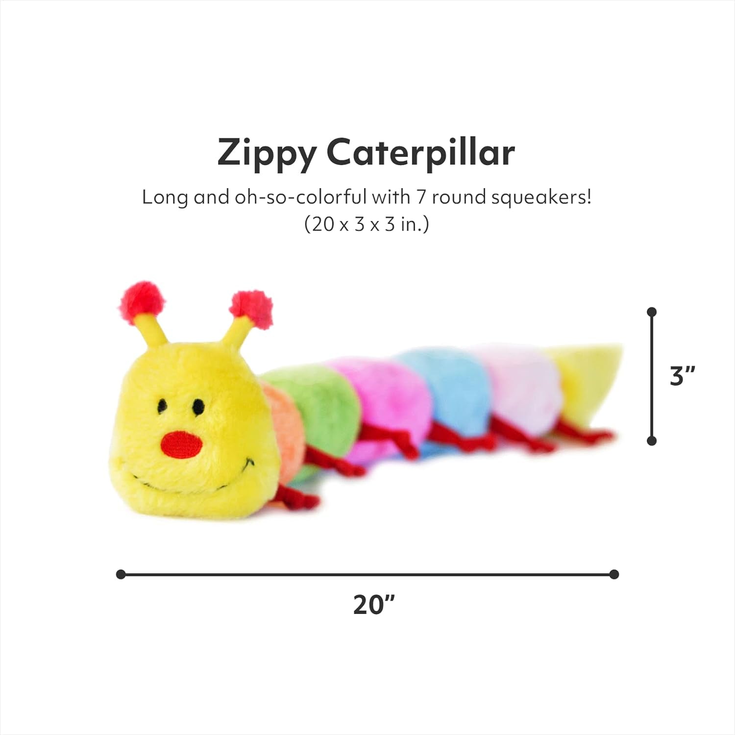 Zippypaws - Colorful Caterpillar Dog Toy, Rainbow Dog Toy with Squeakers, Plush Dog Toys for Aggressive Chewers, Summer Dog Toys, Rainbow Dog Pride Accessories