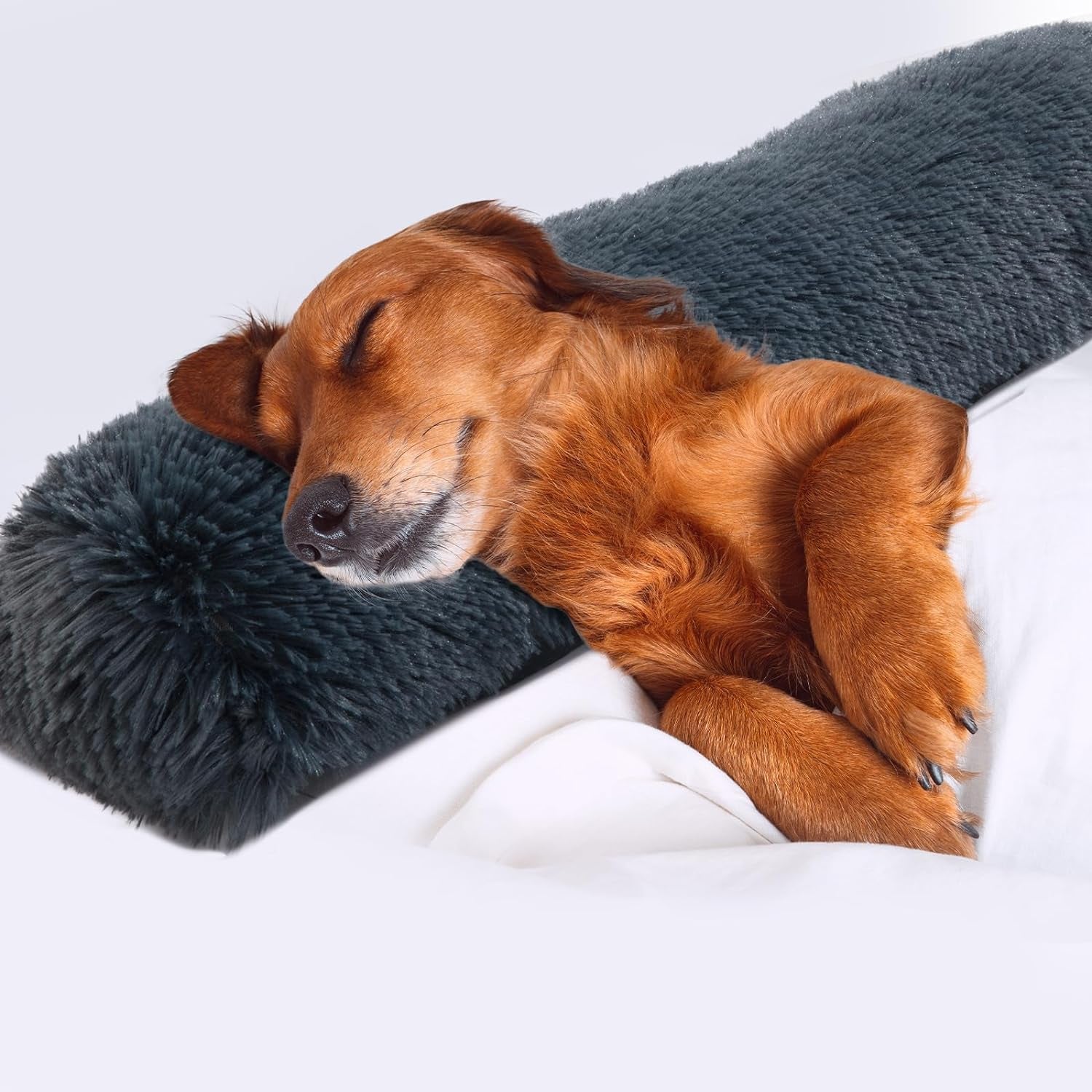 HOMBYS Dog Claming Pillow for Large and Medium Dogs, Soft Faux Fur Dog Neck Pillow Improve Anxiety Relief, Machine Washable Pet Pillow for Dogs & Cats, Pet Calming Toy(25"X8"X4", Dark Grey)