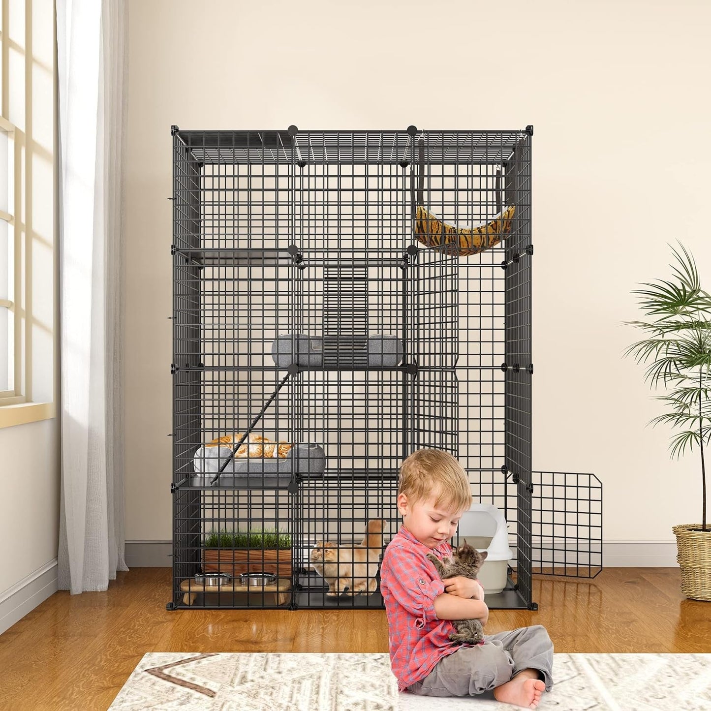 YITAHOME Large Cat Cage Indoor Enclosure Metal Wire 4-Tier Kennels DIY Cat Playpen Catio with Large Hammock for 1-3 Cats