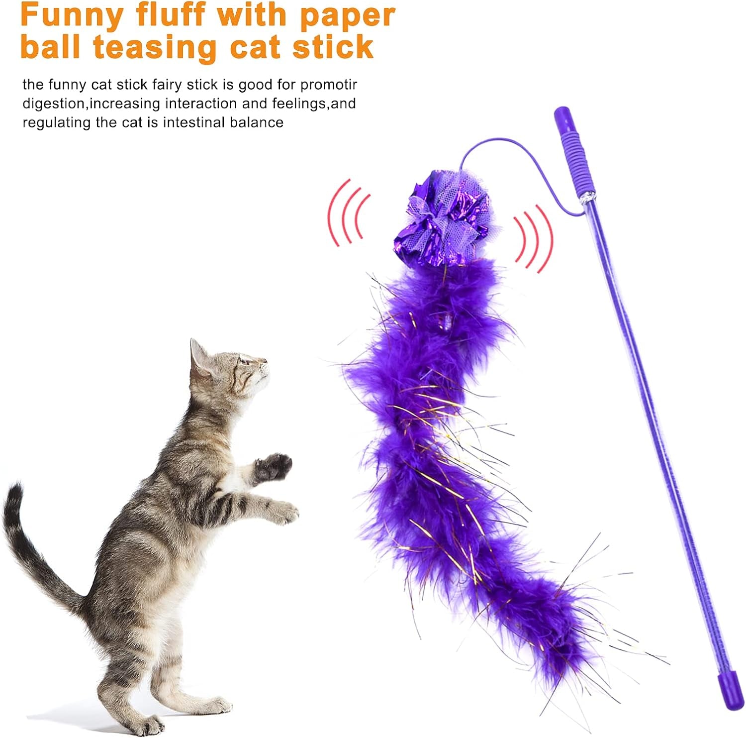 2 Pcs Cat Wand Toys,Interactive Cat Feather Toy,Purple and Red Funny Cat Stick for Home Cats, Cat Toy to Improve Responsiveness