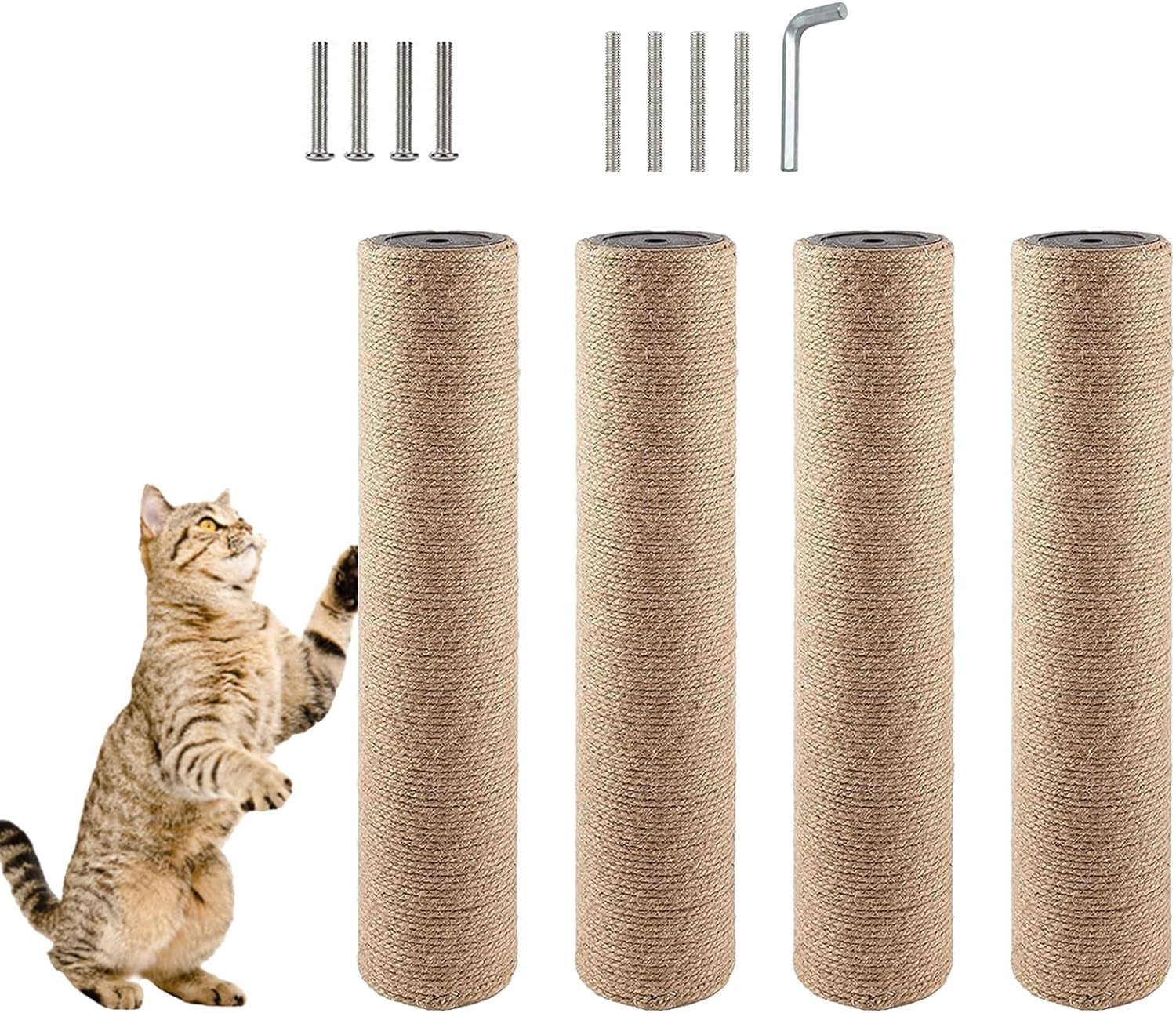 4 Pcs Cat Scratching Post Replacement for Indoor 15.7 X 3.1 Inches Cats Tree Replacement Parts Natural Sisal Cat Scratch Posts Refill Pole Part with M8 Screws Spare Cat Furniture Accessories