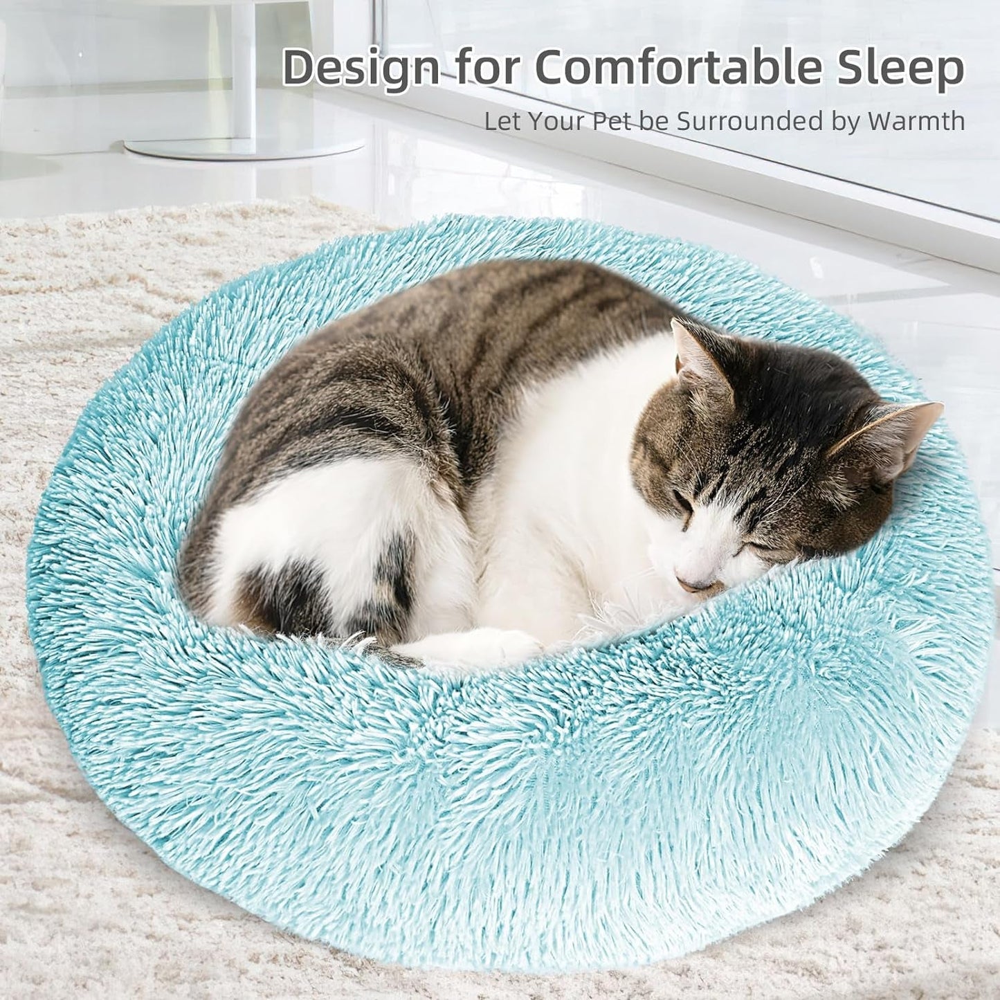 Dog Bed for Small Medium Large Dogs,27 Inch Calming Dogs Bed Machine Washable, Fluffy round Pet Bed Non-Slip, Calming Soft Plush Donut Cuddler Cushion Self Warming for Puppy and Kitten