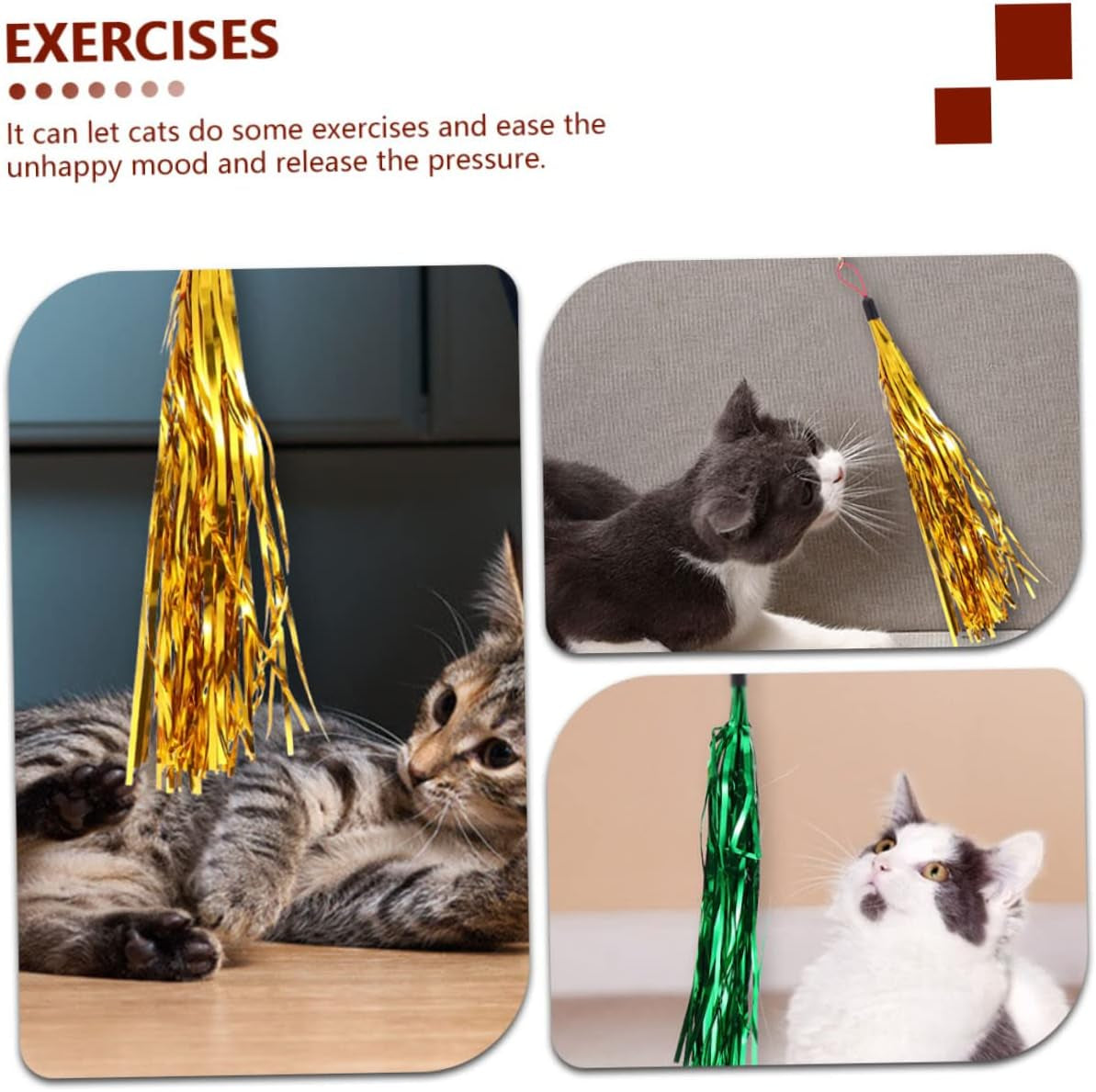 15Pcs Replacement Tinsel for Interactive Wand Replacements Lightweight Tissue Stick Cat Paper Bell Headband Toy with Funny Kitten Random Refills Foil Tassel