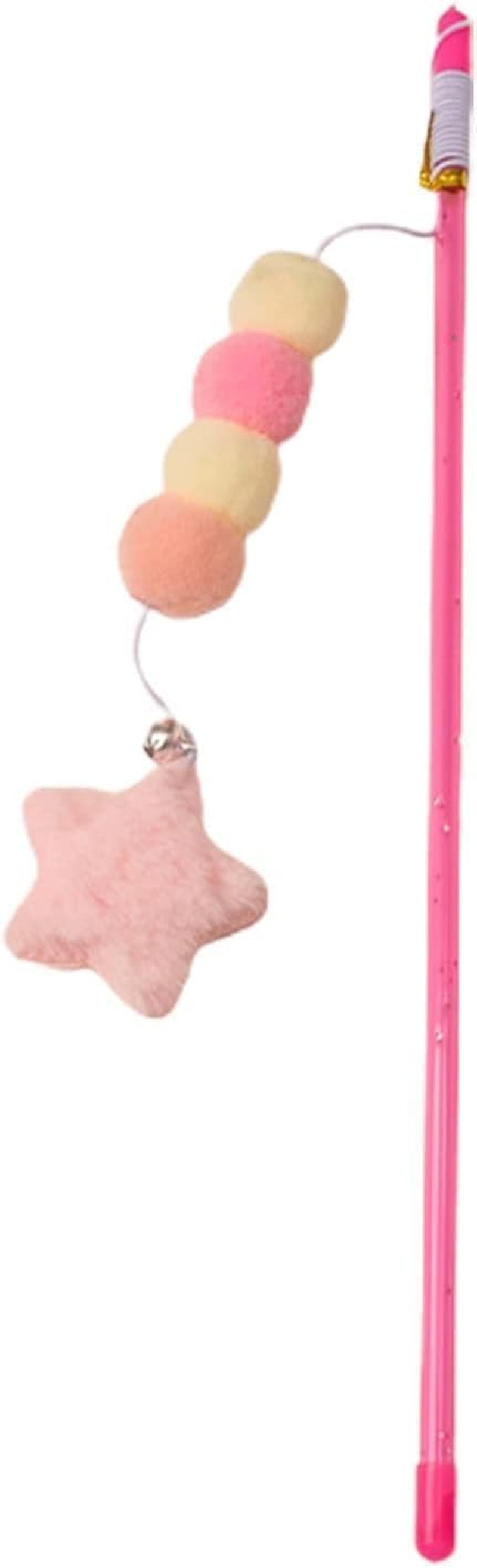 2 Pcs Pink Cat Stick Toy Elastic Rope Plush Ball Star Pendant Bite-Resistant Comfortable Grip Relieve Boredom Handmade Kitten Teaser Wand Cat Mice and Animals Toys Pet Supplies