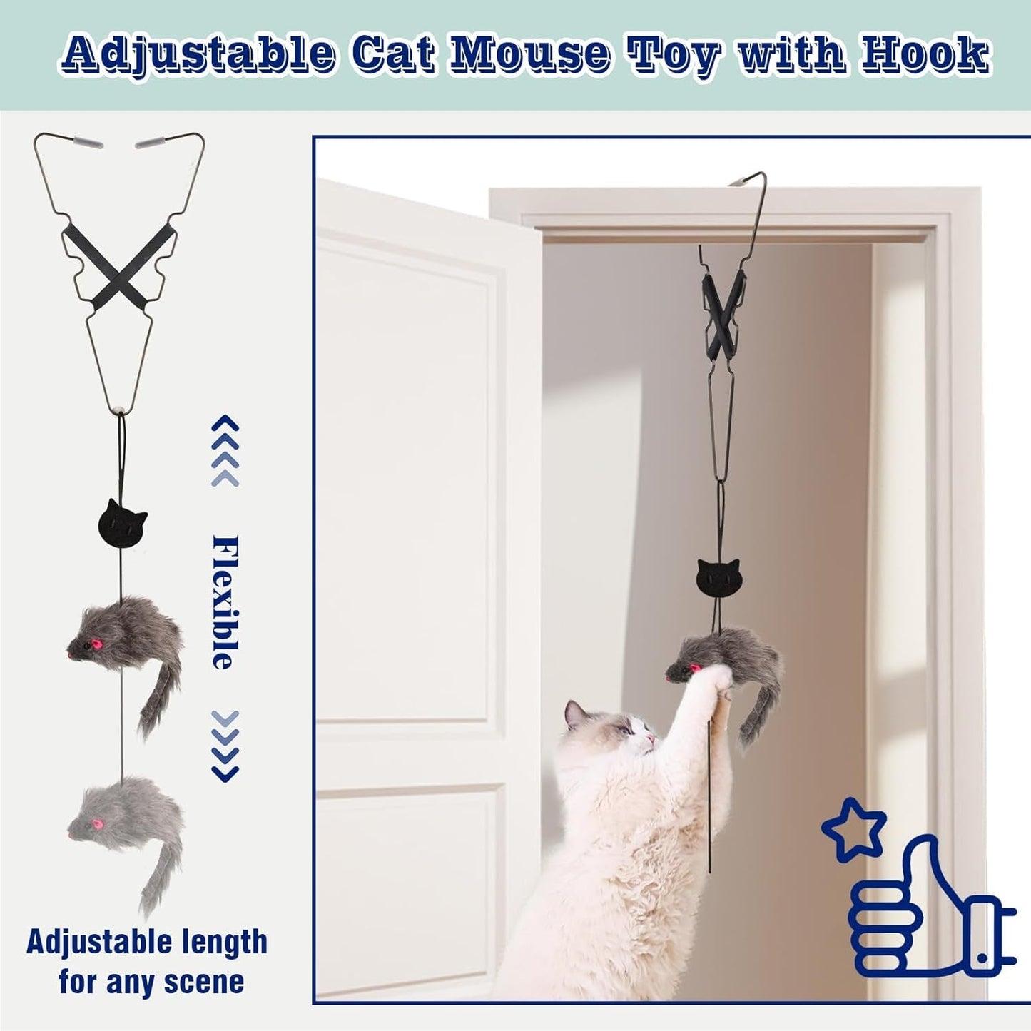 1 Pack Interactive Cat Feather Toys Doorway Cat Toys for Indoor Cat Interactive Door Hanging Cat Toys Retractable Teaser Toy over the Door Cat Toys Mouse Hanging String Toys for Cats (Single)