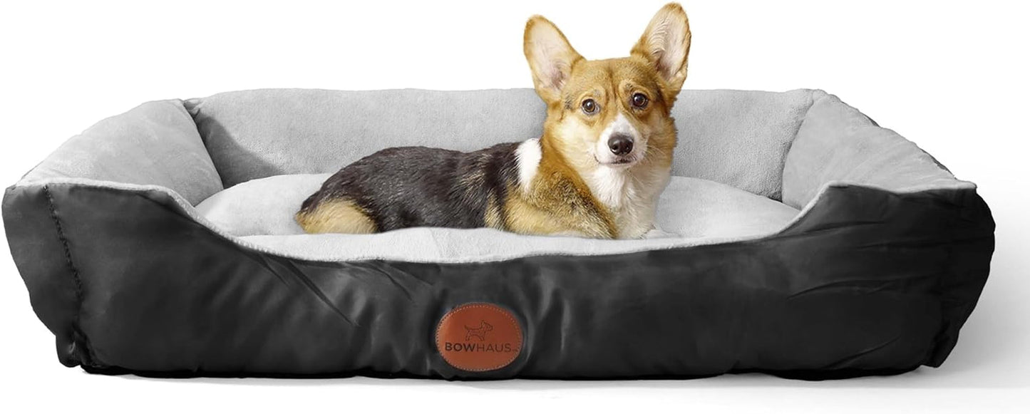 CAPHAUS 32/37 Inch Dog Bolster Couch Bed for Small/Medium/Large Dogs, Orthopedic Cat Bed for Indoor Cats, Calming, Anti-Slip Bottom, Washable, Anti-Anxiety Fluffy Soft Pet Bed in Gray & Black