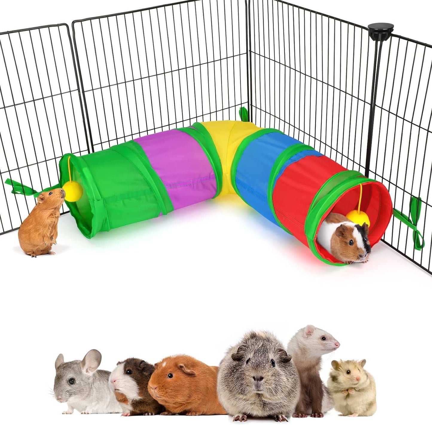 YUEPET Guinea Pig Corner Tunnel and Tube Collapsible Ferret Tunnel, Small Animal Corner Hideout for Guinea Pig Ferret Hamster Chinchilla Sugar Glider