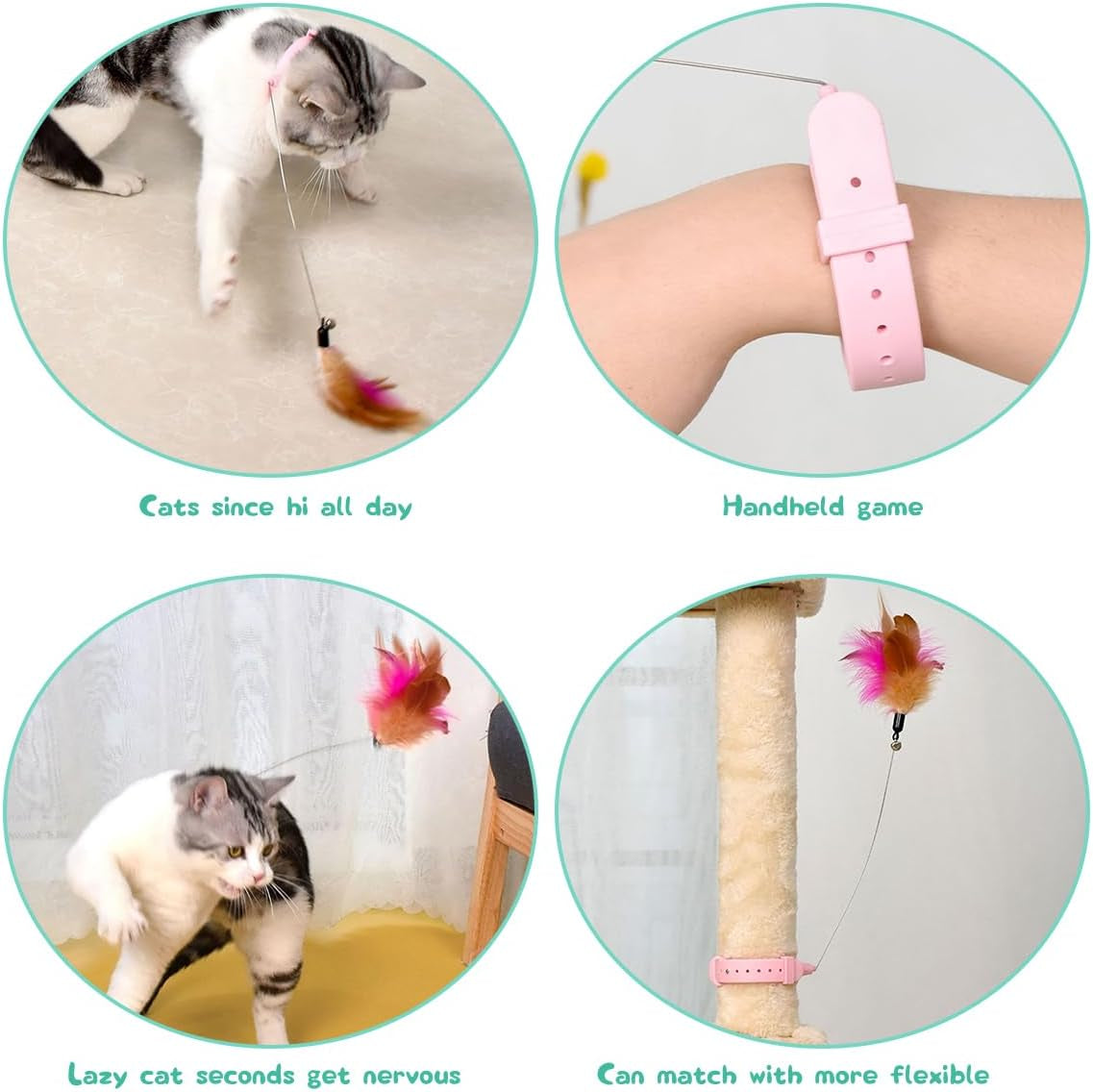 2Pcs Cat Collar Toy, Cat Feather Collar Toys,Cat Teasing Wand Silicone Collar Hands Free Toy with Bell and Feathers for Cats