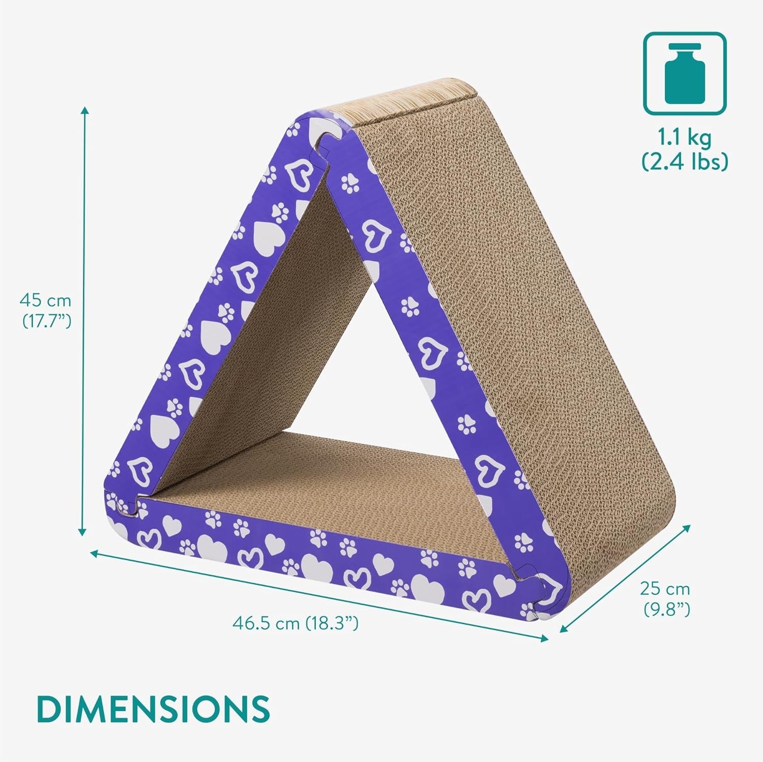 Navaris 3-In-1 Cat Scratcher - Triangle Design Cardboard Cat Scratchers - Easy Assembly Board House for Cats - Large Multi-Sided Scratch Pad, Mat Bed - 44.5Cm