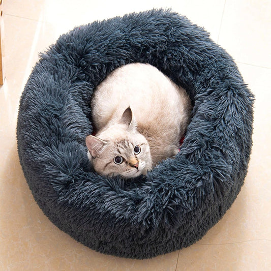 Cat Beds for Indoor Cats, 20 Inches Cat Bed Calming Plush Cat Bed Anti-Slip round Fluffy Dog Bed Donut Dog Bed Soft Puppy Pet Bed Cat Beds for Small Medium Dogs Kittens (Dark Grey)