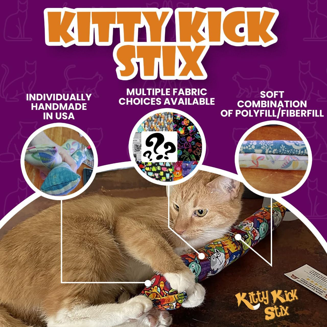 Kitty Kick Stix 11" Original Catnip Kicker Toy (Set of 2), Handmade in USA by Cat Lovers, Interactive Natural Cat & Kitten Toy, Packed with 100% Potent Catnip for All Breeds