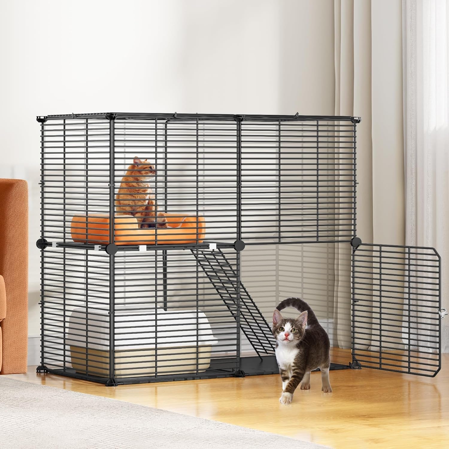 YITAHOME Cat Cage 2 Tier Indoor Cat Enclosures Kitten Cage DIY Pet Playpen Metal Kennel for 1-2 Cats, Ferret, Chinchilla, Rabbit, Small Animals, Kitty, Squirrel, RV Travel, Camping