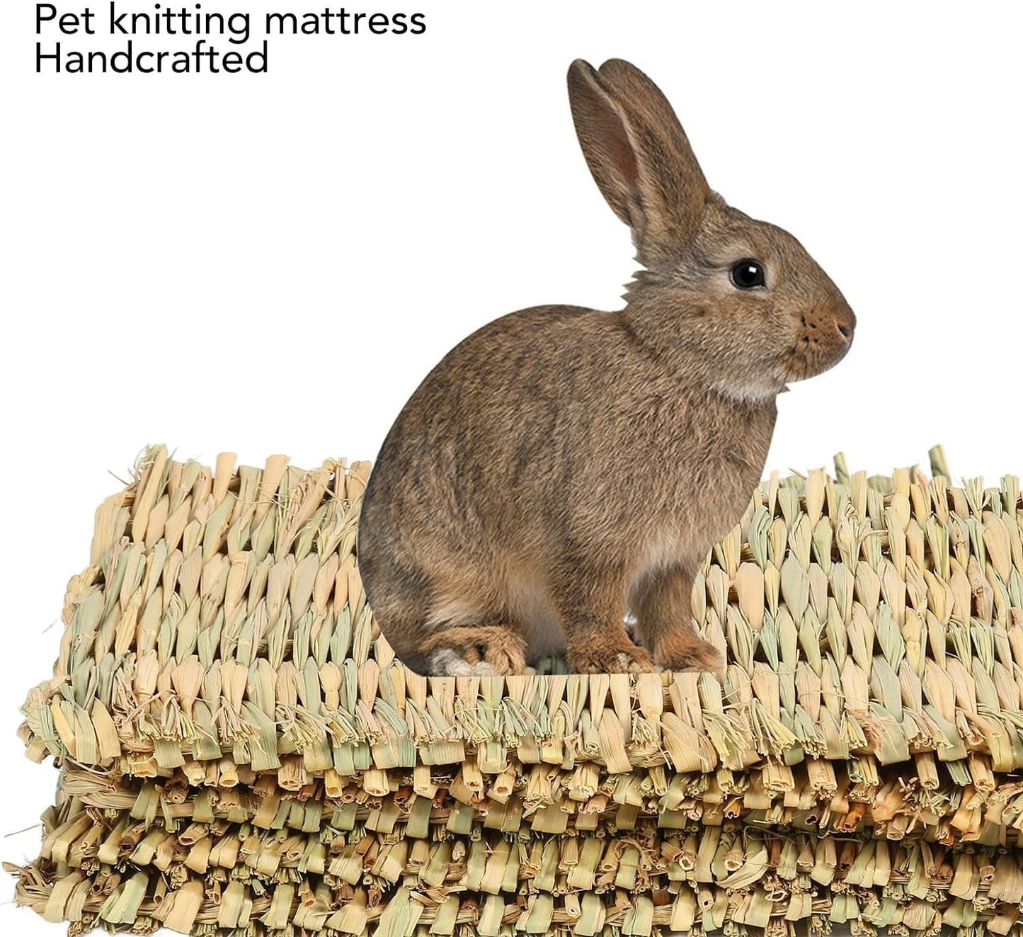 Zerodis 5PCS Rabbit Grass Mat, Bunny Grass Mat 4 Season Universal Warm Grass Woven Bed Mat Bunny Bedding Nest Handmade Woven Bed Mat Straw Hay Mats Chewing Toy for Guinea Pig Hamst