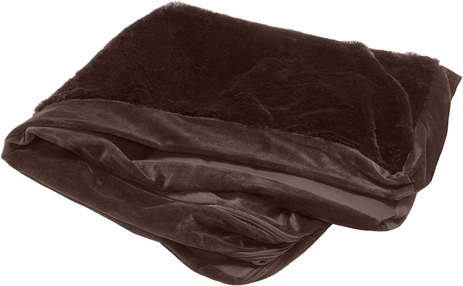 Furhaven Replacement Dog Bed Cover Plush & Velvet L Shaped Chaise, Machine Washable - Sable Brown, Medium