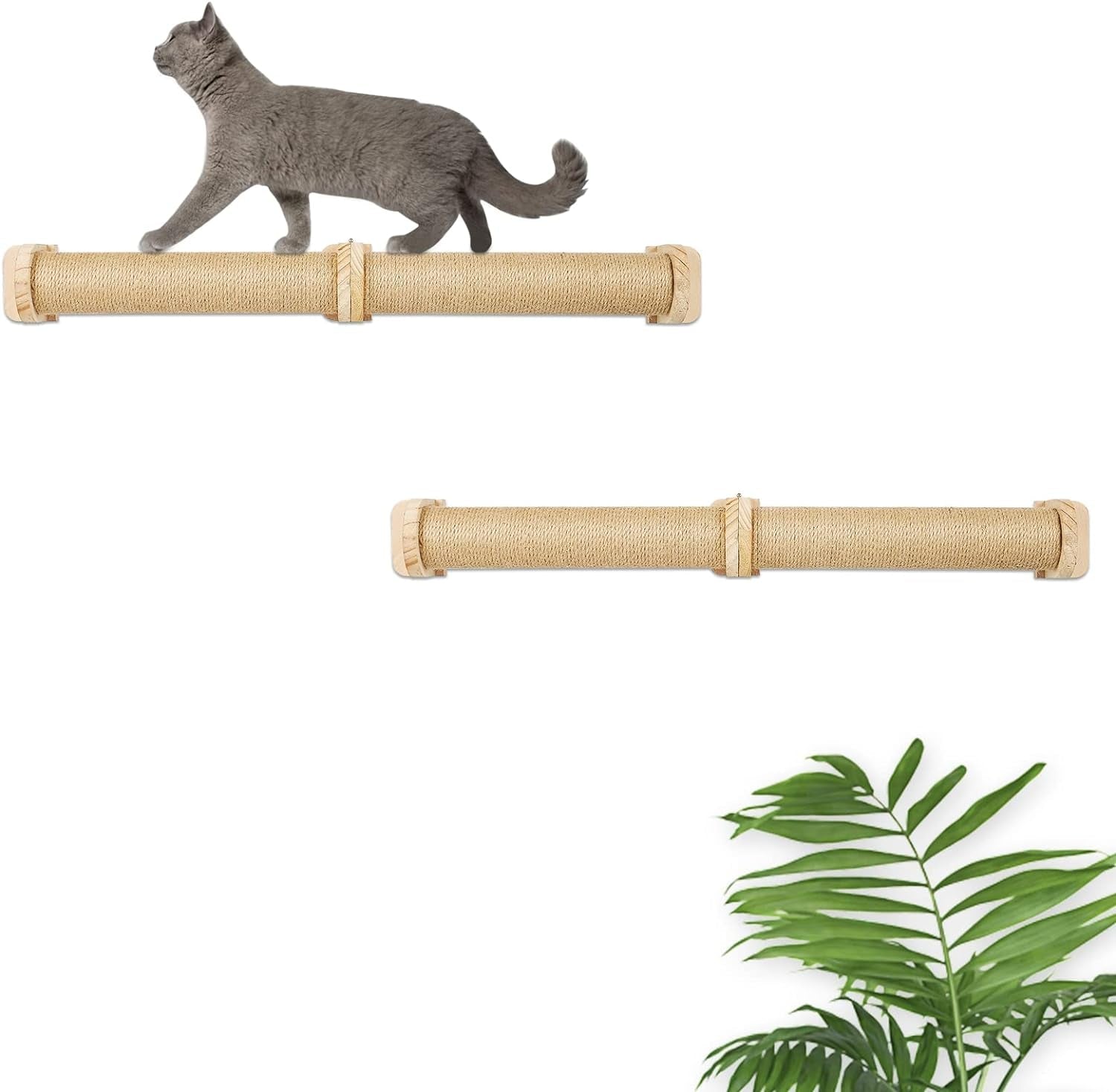 2 Tier Cat Wall Wood Sisal Scratching Post for Indoor - 37 Inch Tall- Vertical or Horizontal Wall Mounted Cat Scratcher, Cat Scratching Board, Cat Activity Trees Cat Wall Furniture Shelves