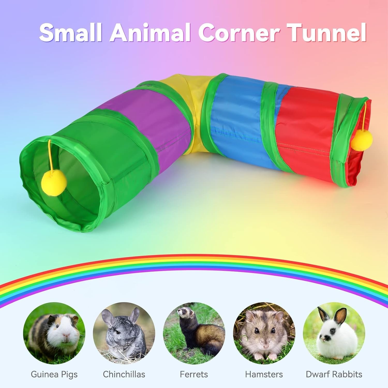 YUEPET Guinea Pig Corner Tunnel and Tube Collapsible Ferret Tunnel, Small Animal Corner Hideout for Guinea Pig Ferret Hamster Chinchilla Sugar Glider