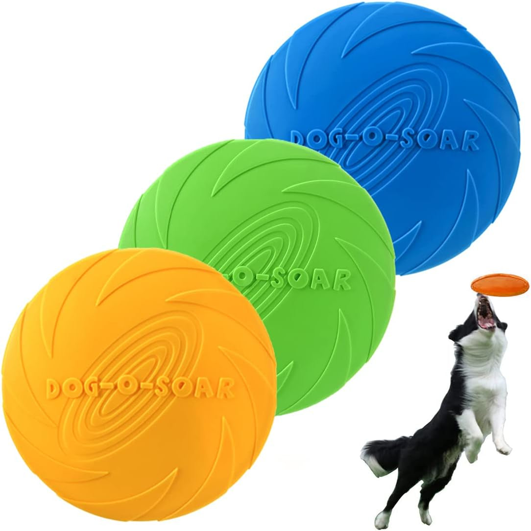 3 Pack Dog Flying Disc Floating Dog Toys, Durable Dog Training Toy Nature Rubber Flying Saucer for Outdoor Pool Water (Small)