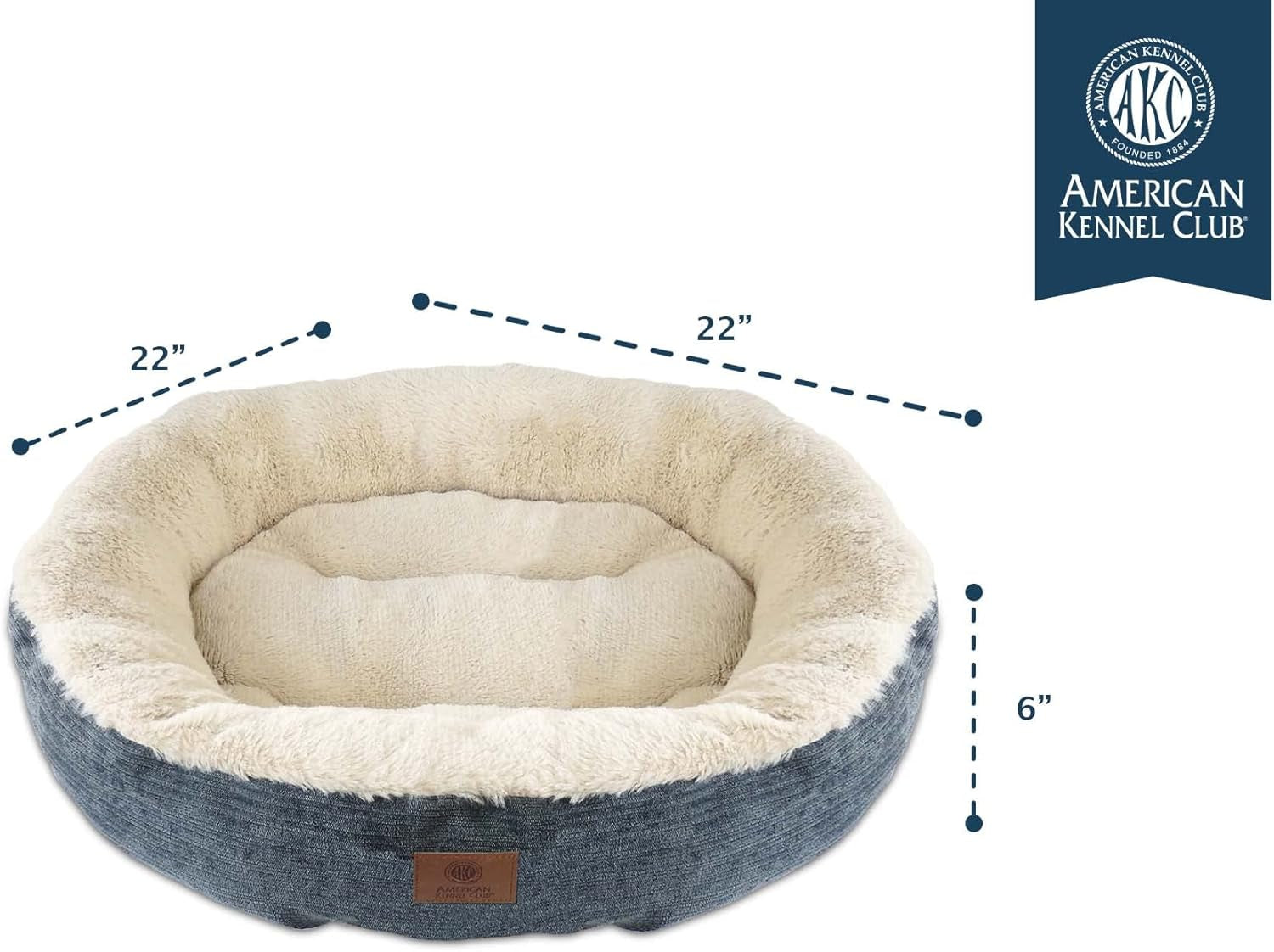 American Kennel Club AKC3615GRAY Mason 22" round Pet Bed, 22.0"L X 22.0"W X 6.0"Th