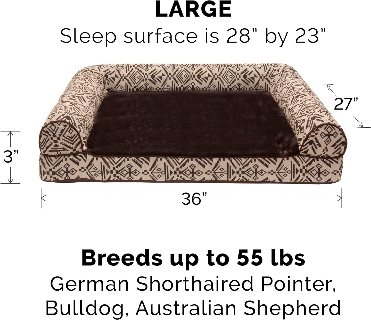 Furhaven Replacement Dog Bed Cover Plush & Southwest Kilim Décor Sofa-Style, Machine Washable - Desert Brown, Large