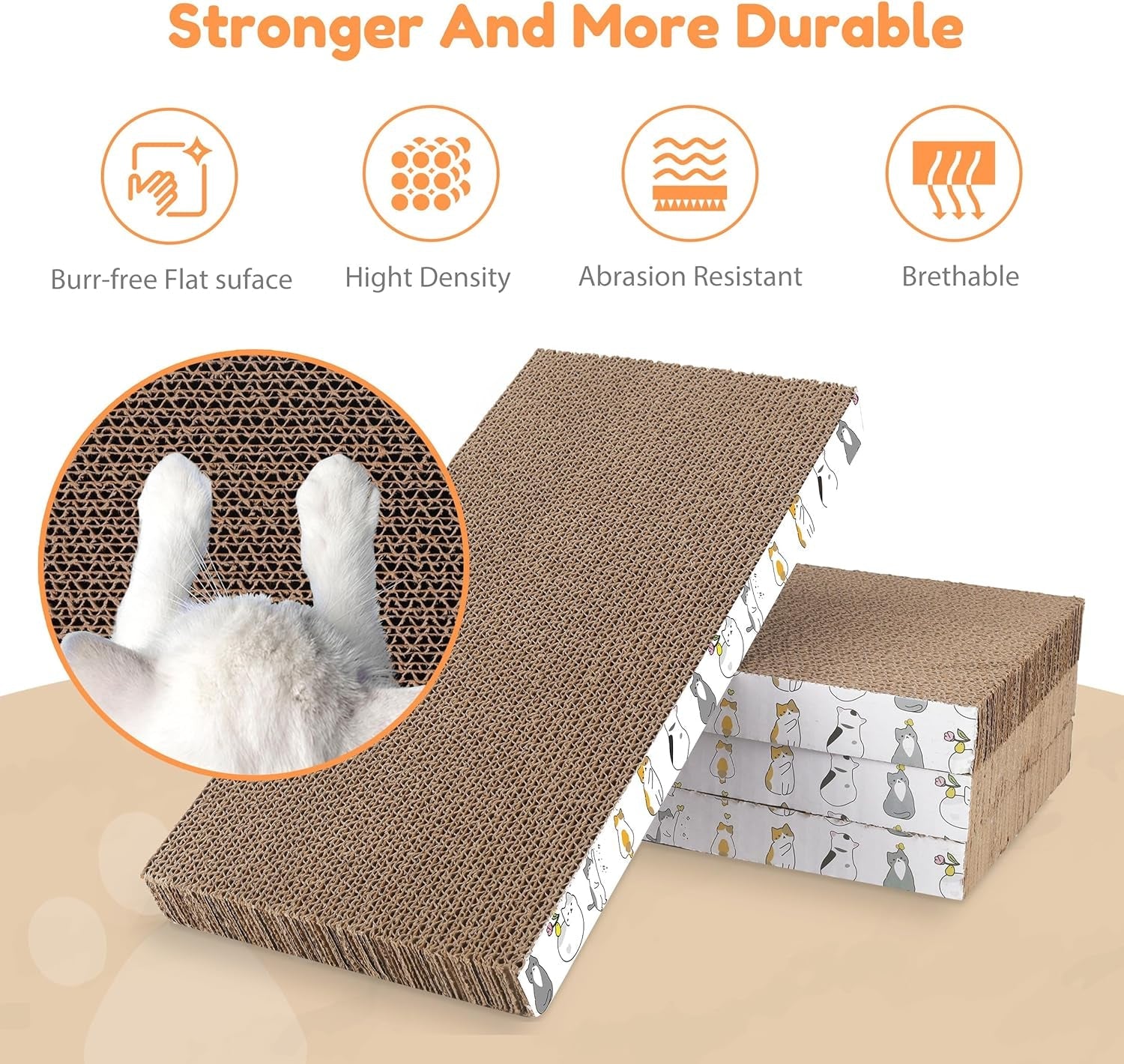 4 Pack Cat Scratch Pad with Box, Cardboard Cat Scratcher for Indoor Cats, Reversible Scratcher with Catnips Box Bed Desigh for Small Medium Cat Kitten, Scratching Board for Cats