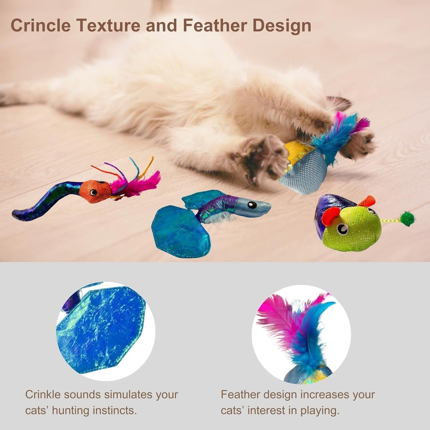 4 Pcs Catnip Toys, Crinkle Sound and Feather, Lightweight and Colorful, Pom Pom Balls for Cats, Stuffed Animal Cat Toy for Indoor Cats Exercise