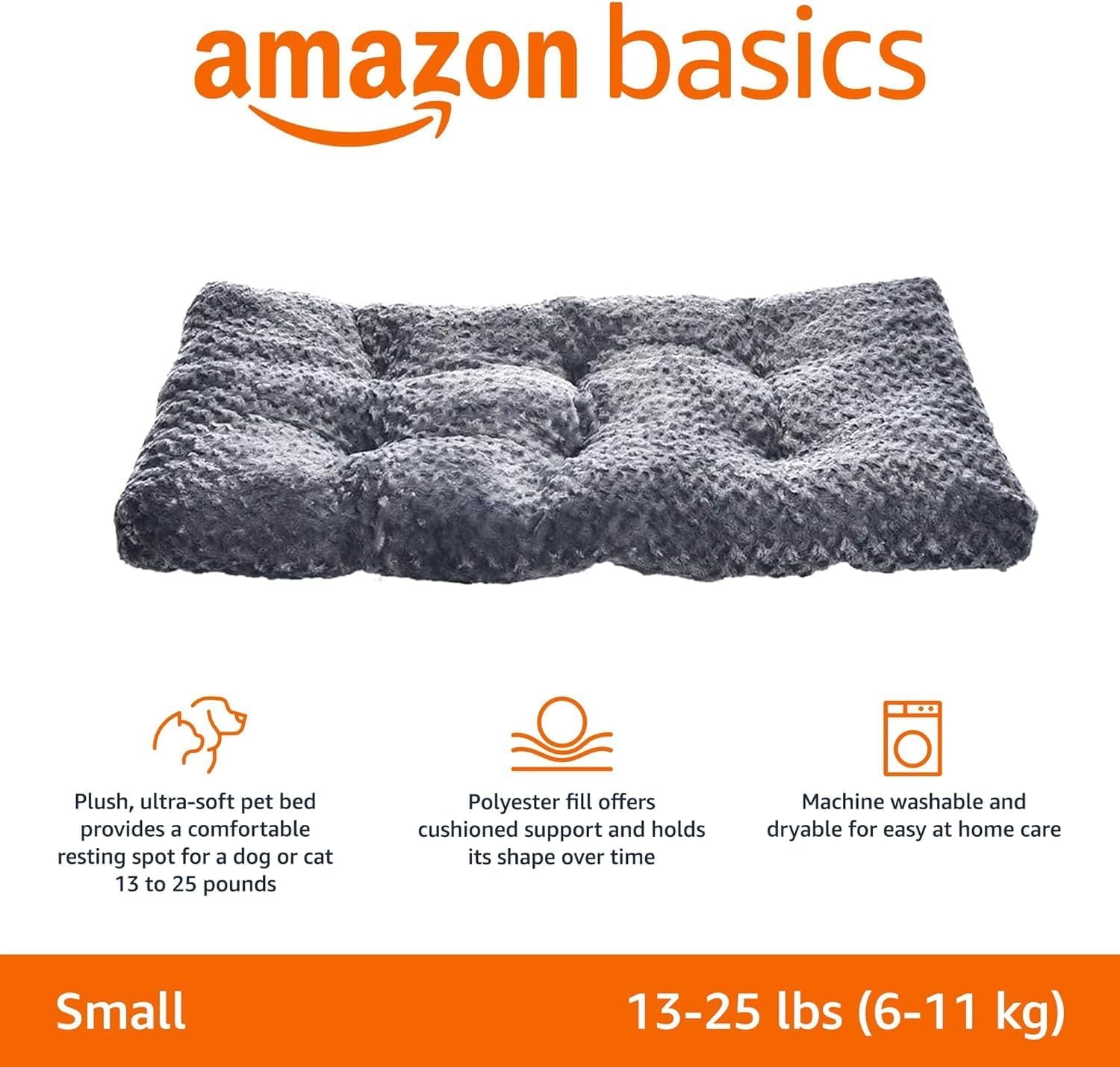 Amazon Basics Machine Washable Plush Pet Bed and Dog Crate Pad, X-Small, 23 X 18 X 2.5 Inches, Gray