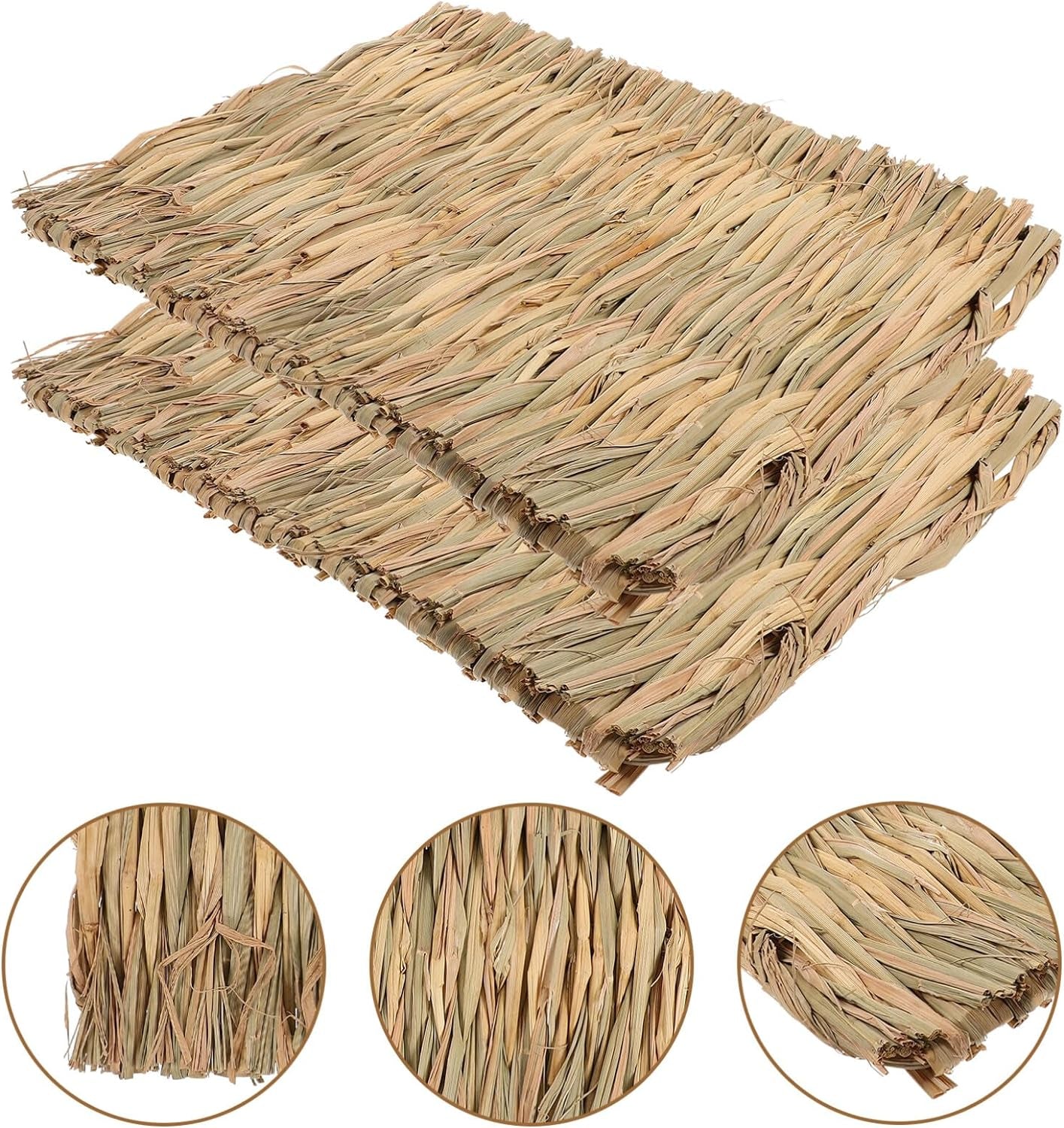 Yardwe Rabbit Grass Mat, 3Pcs Bunny Natural Straw Woven Bed Small Animal Cages Hay Nest Sleeping Chewing Nesting and Toys for Rabbits Guinea Pig Hamster Hedgehog