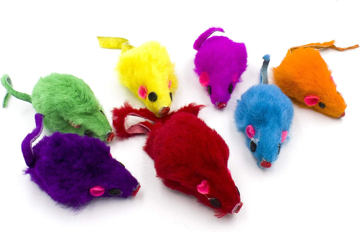 20 Colorful Rainbow V2.0 Mice with Catnip and Rattle Sound Made of Real Rabbit Fur Interactive Catch Play Mouse Toy for Feline Cat, Pack of 20 Mice