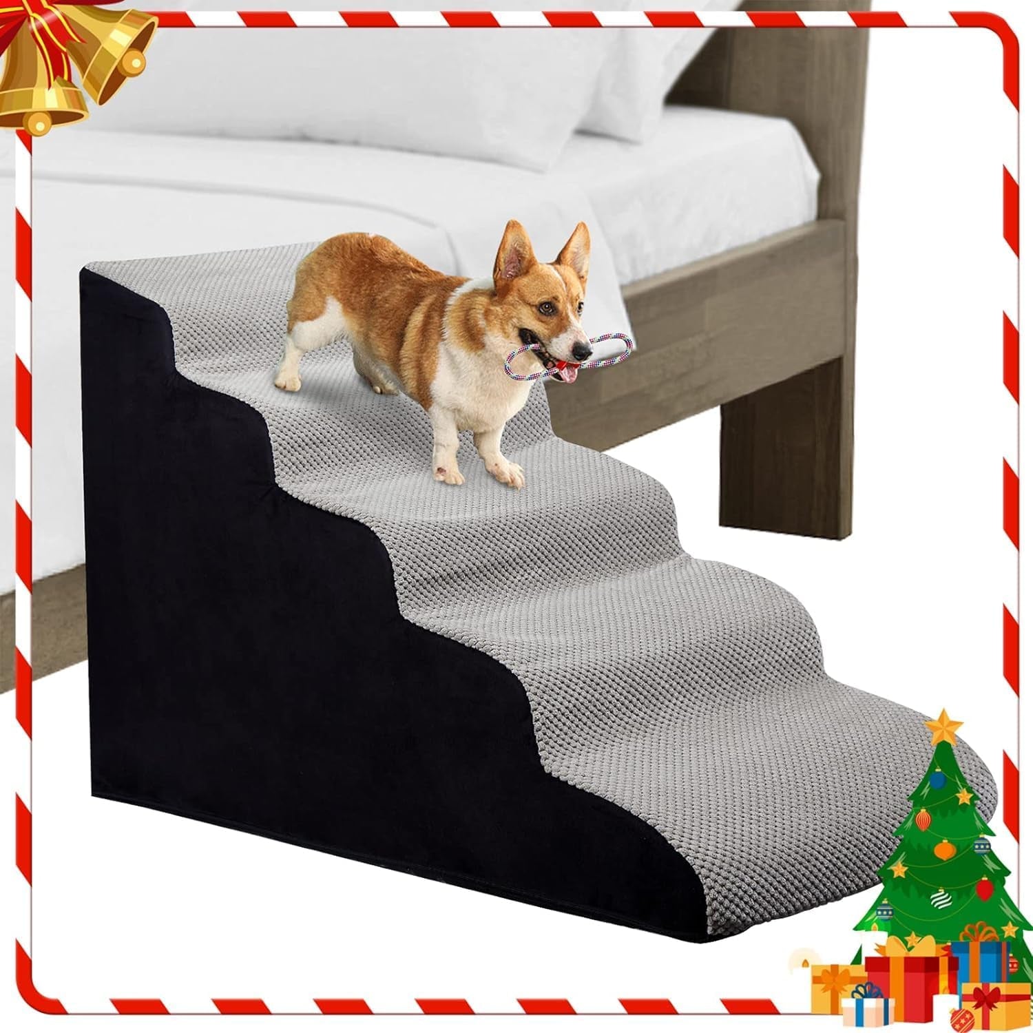 24 Inches 5 Steps Dog Stairs, Dog Stairs for High Beds 24-28" High, Dog Steps for Small Dogs/Cats, Older Injured Pets with Joint Pain, Non-Slip 30D High Density Foam Pet Ramp