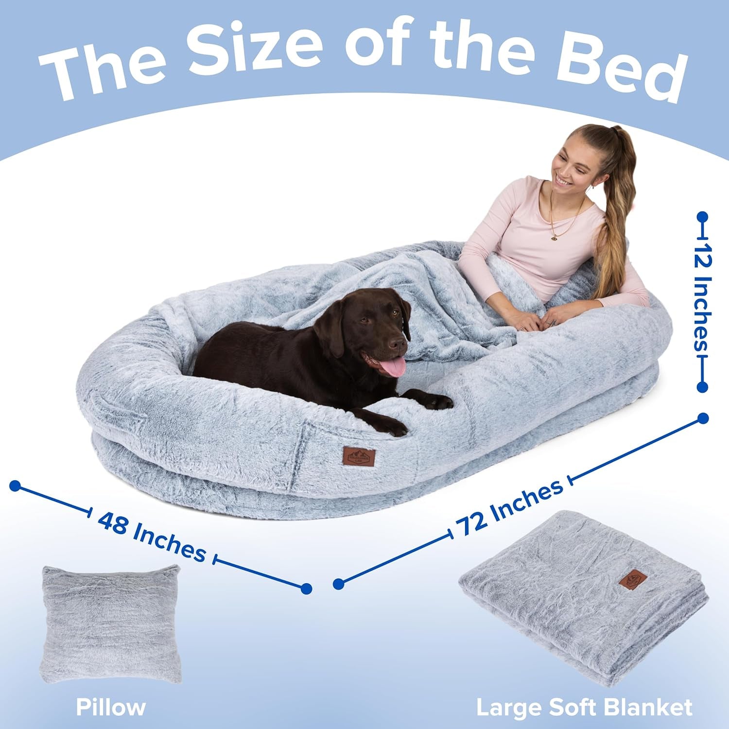 Human Dog Bed, Xxex-Large, 72X48X12In, Faux Rabbit Fur, Removable Cover, for Giant Dogs