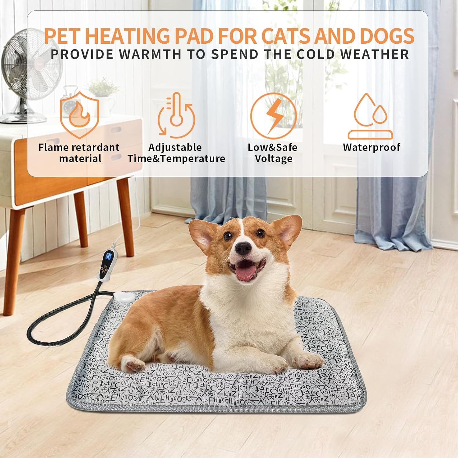 Dog Heating Pad, Pet Heated Pad Puppy Heating Pad for Whelping Box,Upgraded Adjustable Controller,Waterproof Heated Pet Bed for Dogs with Chew Resistant Steel Cord(Letter, 28 * 18In)