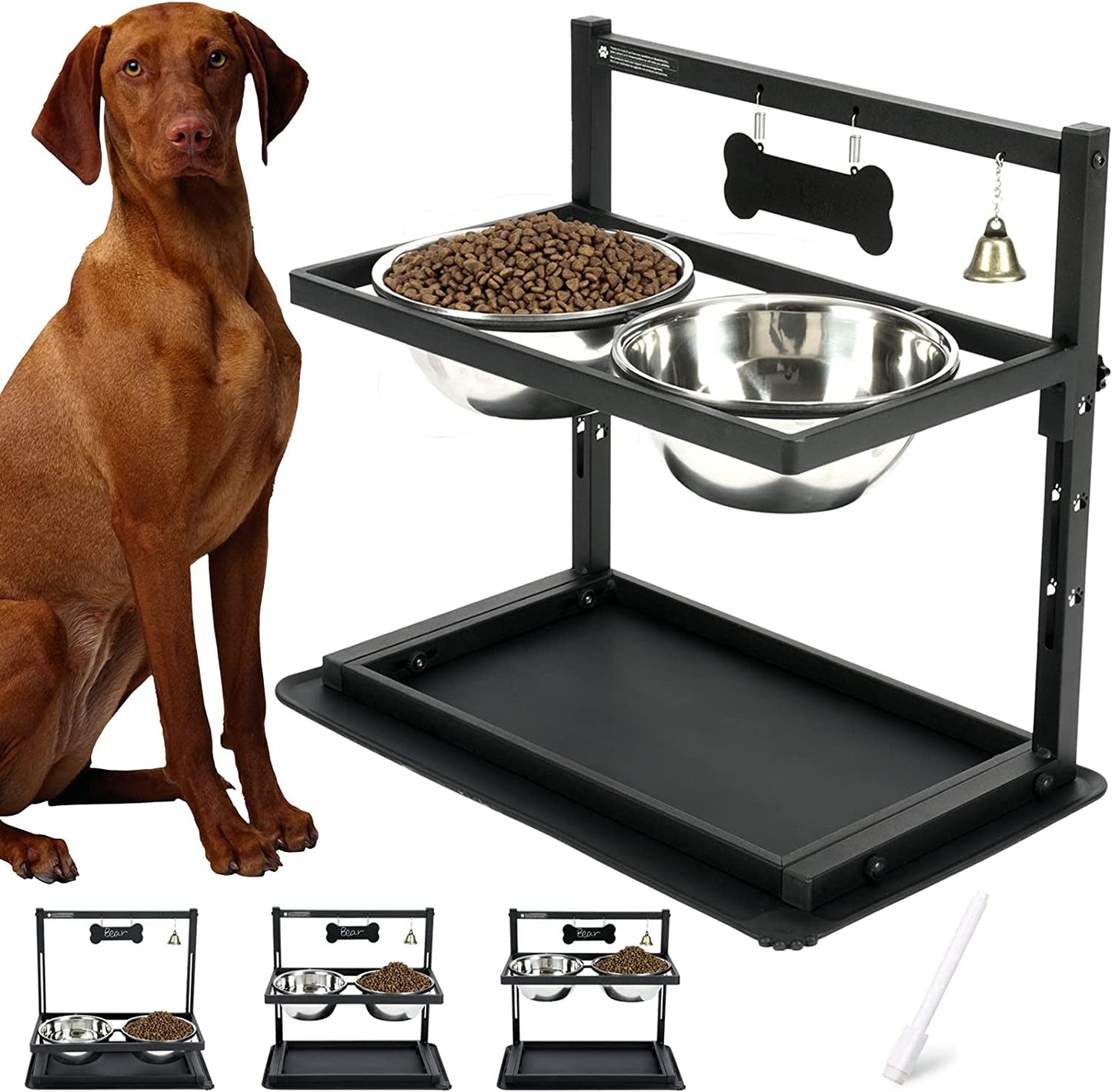 𝐗-𝐋𝐚𝐫𝐠𝐞 Elevated Dog Bowls for Extra Large Dogs with Mat,Raised Dog Bowl Stand for Large Breed Adjusable Height Dog Feeder with Two 3L(𝟏𝟑𝐂𝐔𝐏𝐒) Stainless Steel Dog Food Bowls